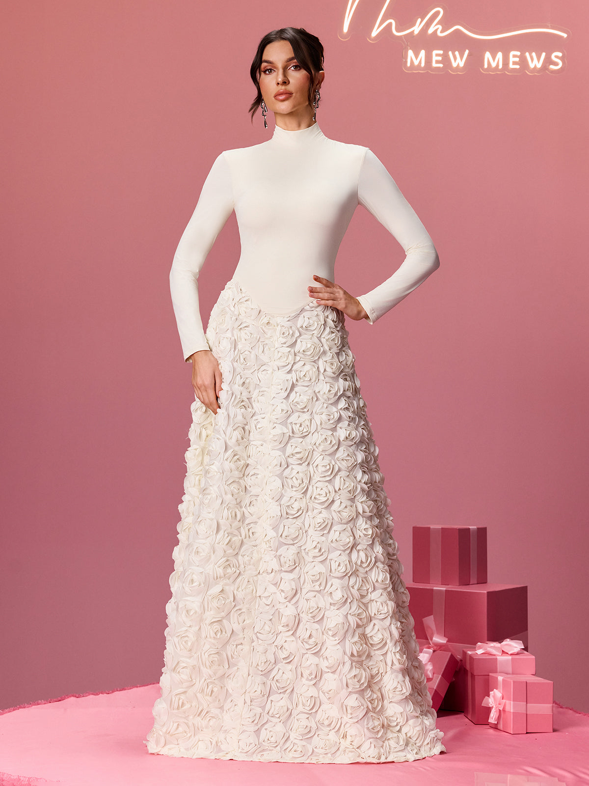 Aldram Long Sleeve Flower Maxi Dress