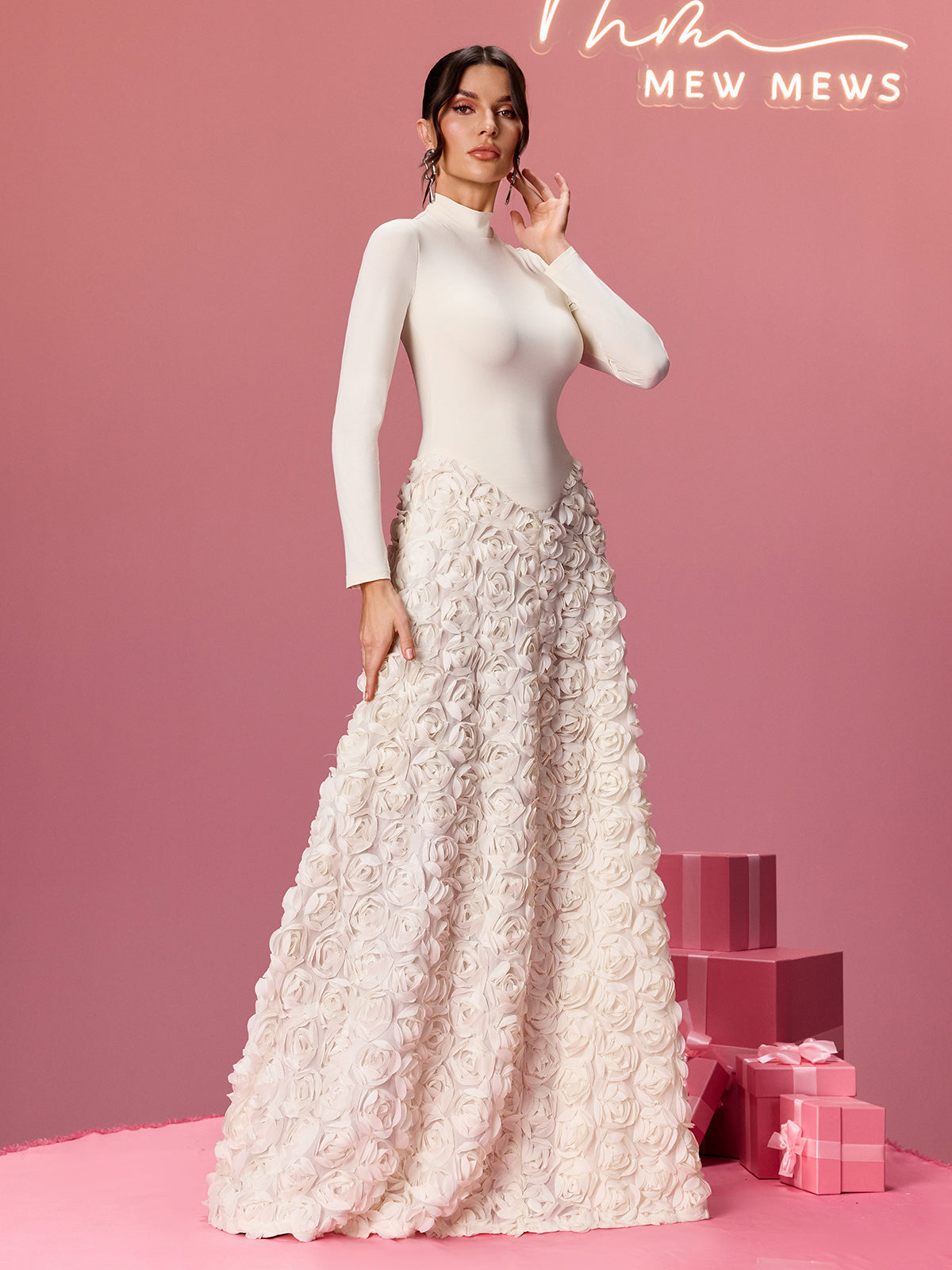 Aldram Long Sleeve Flower Maxi Dress