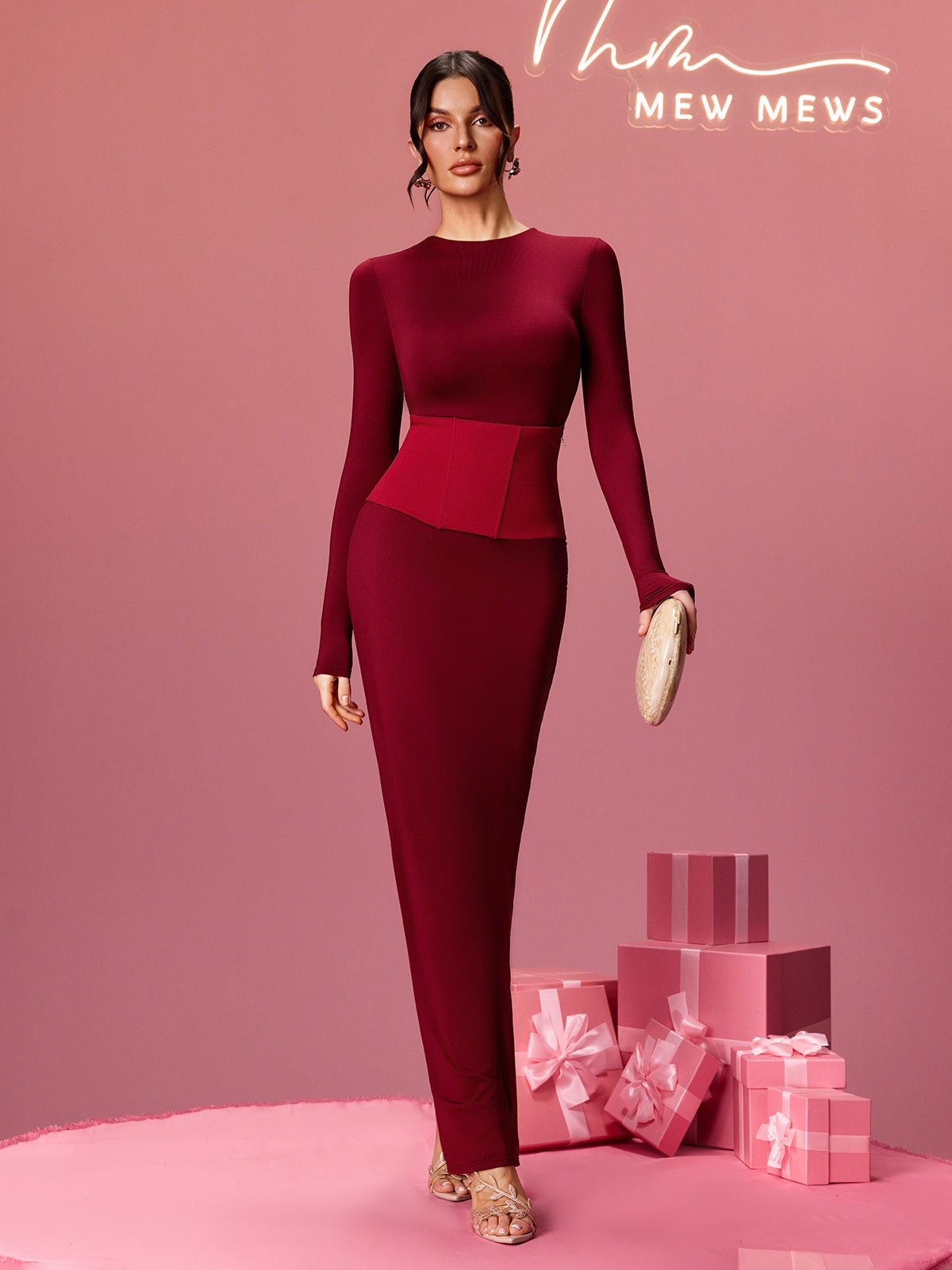 Alekos Long Sleeve Maxi Dress With Belt