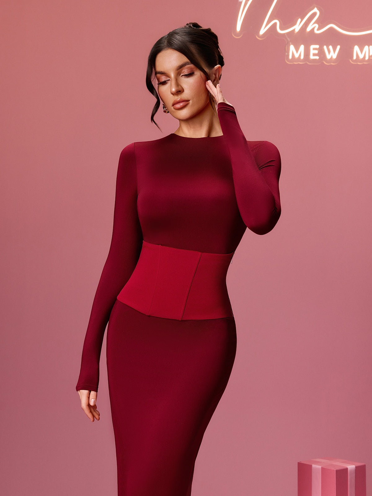 Alekos Long Sleeve Maxi Dress With Belt