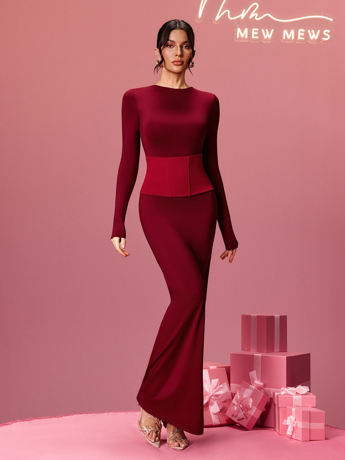 Alekos Long Sleeve Maxi Dress With Belt