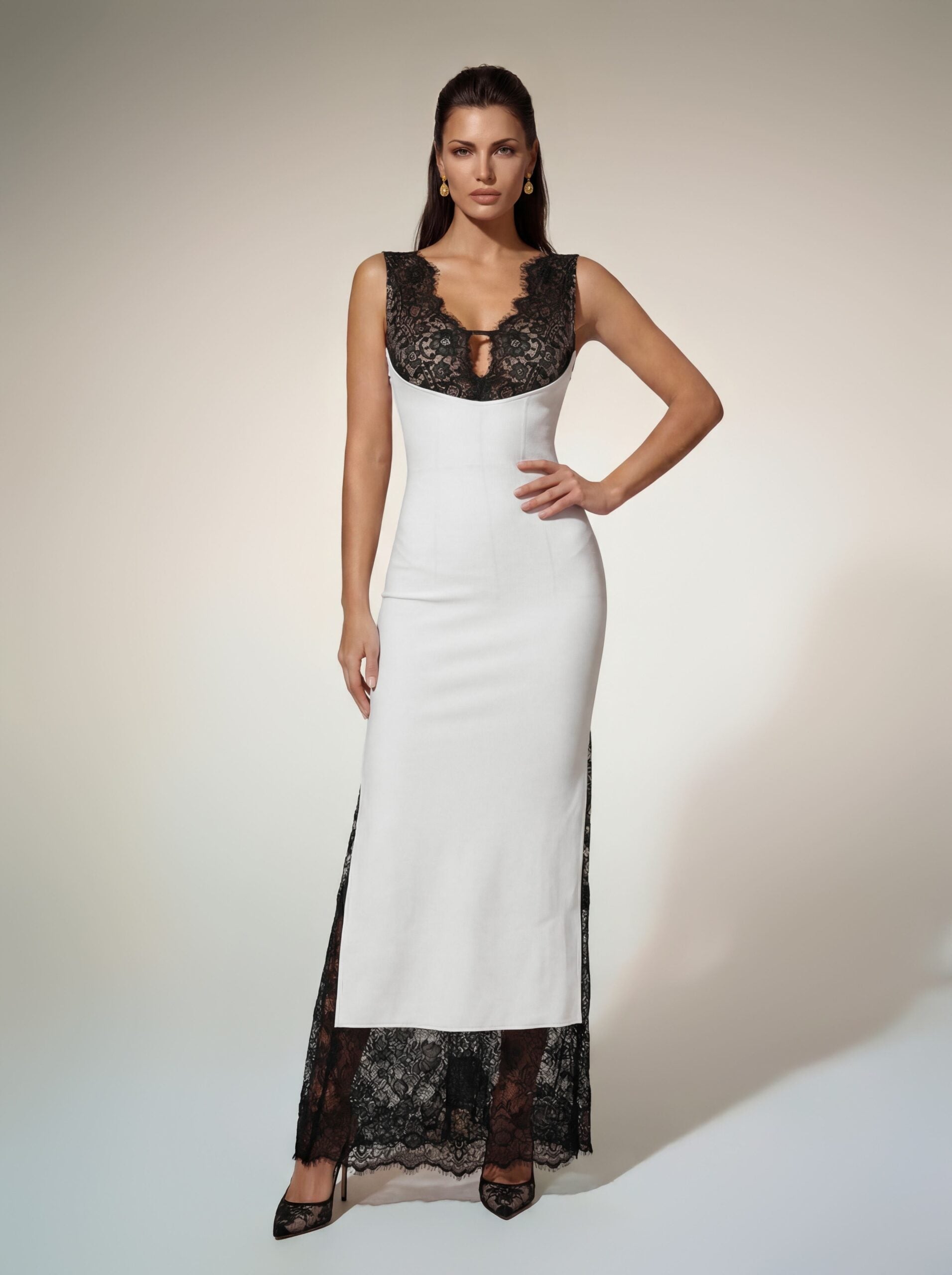 Alem V Neck Lace Bandage Maxi Dress