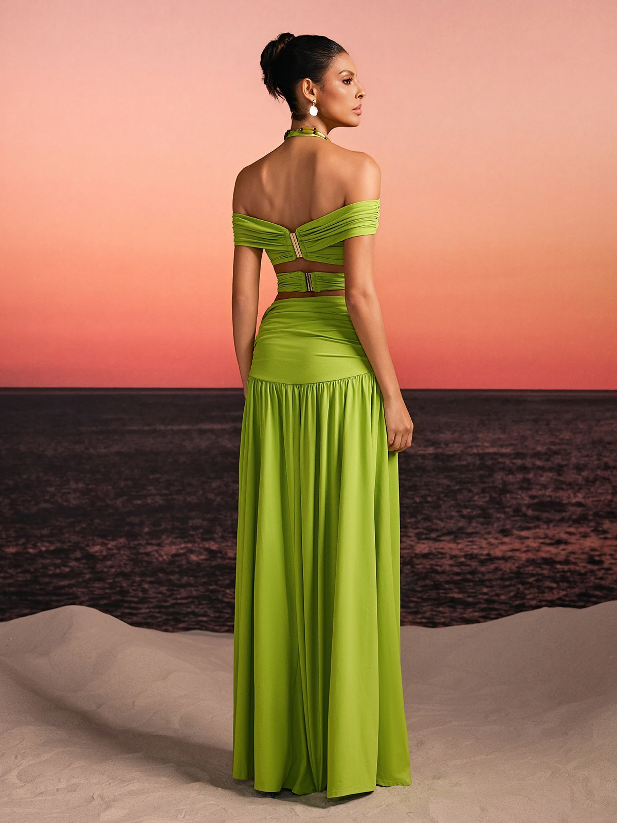 Alithon Off Shoulder Ruched Cutout Skirt Set