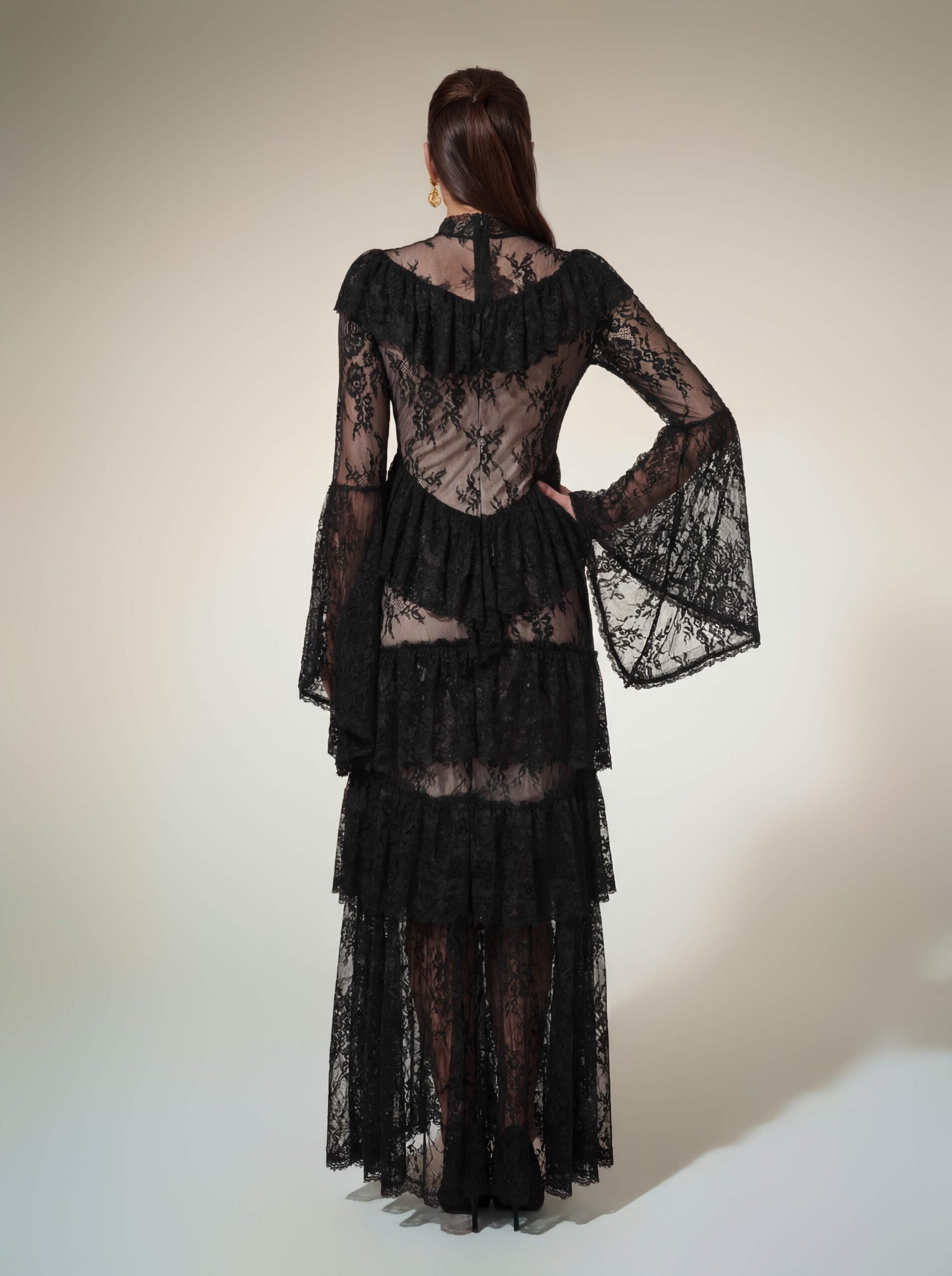 Aloysius Flare Sleeve Lace Ruffle Maxi Dress