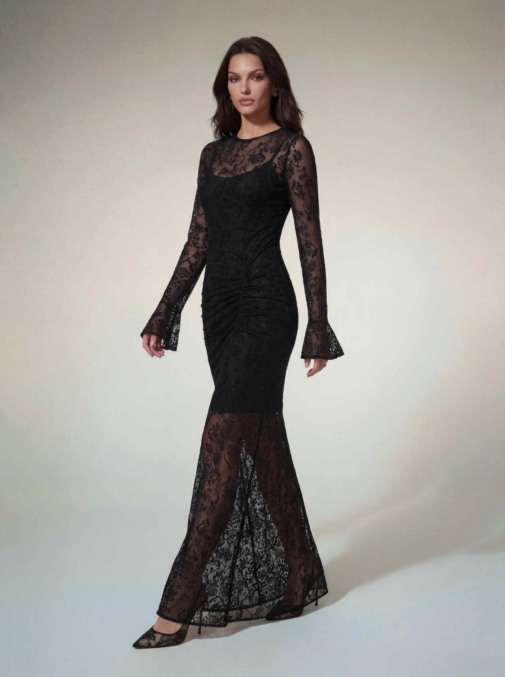 Altilde Long Sleeve Floral Ruched Maxi Dress