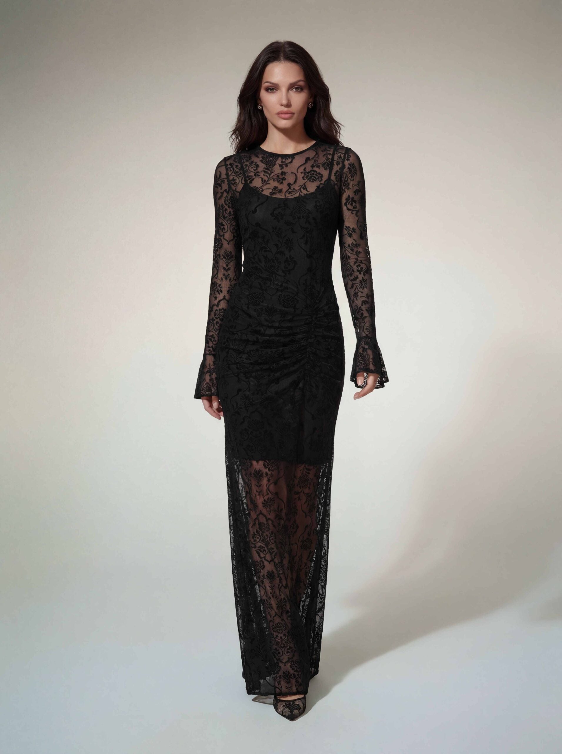 Altilde Long Sleeve Floral Ruched Maxi Dress