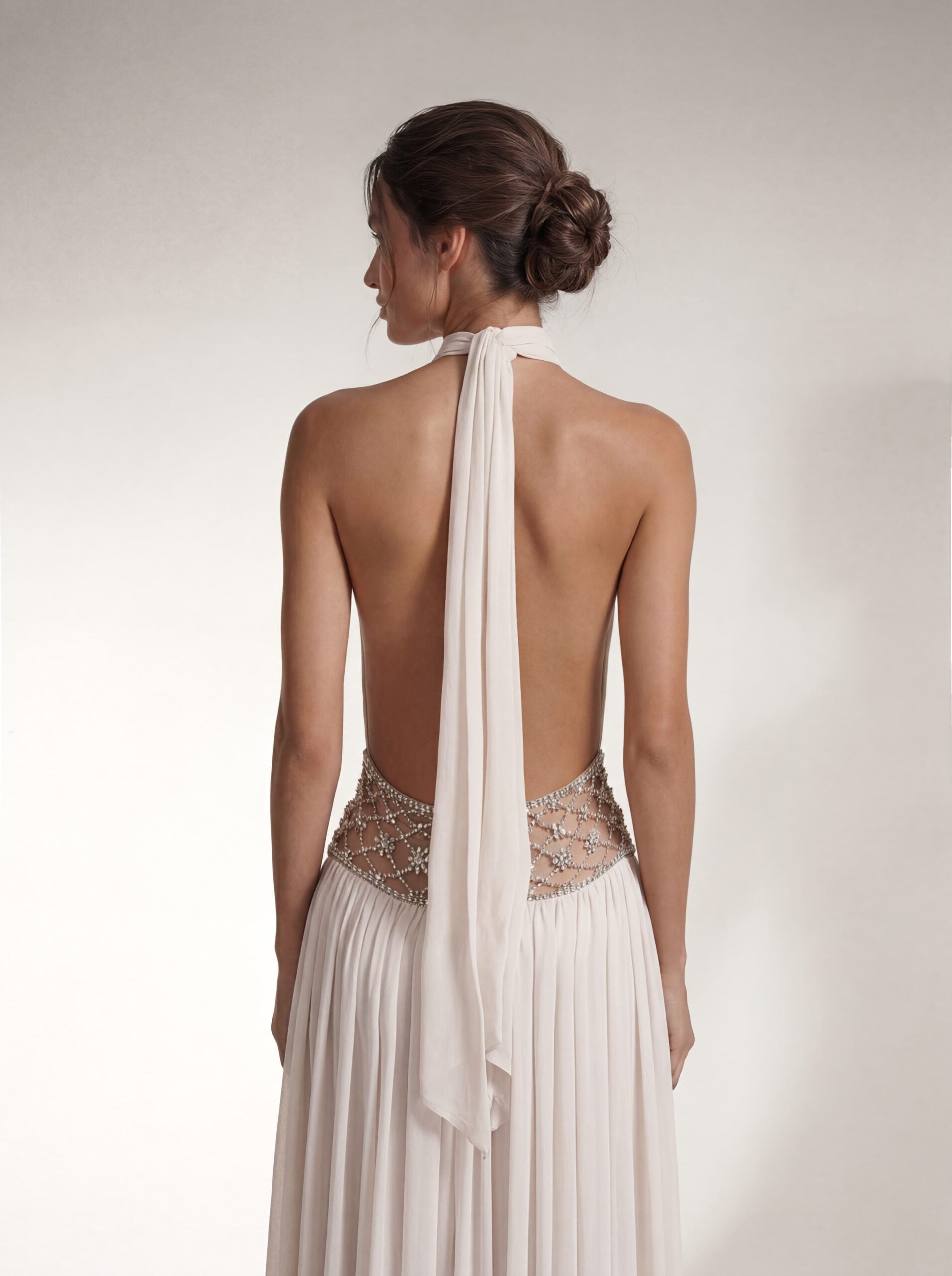 Altoir Halterneck Ruched Crystal Maxi Dress In White