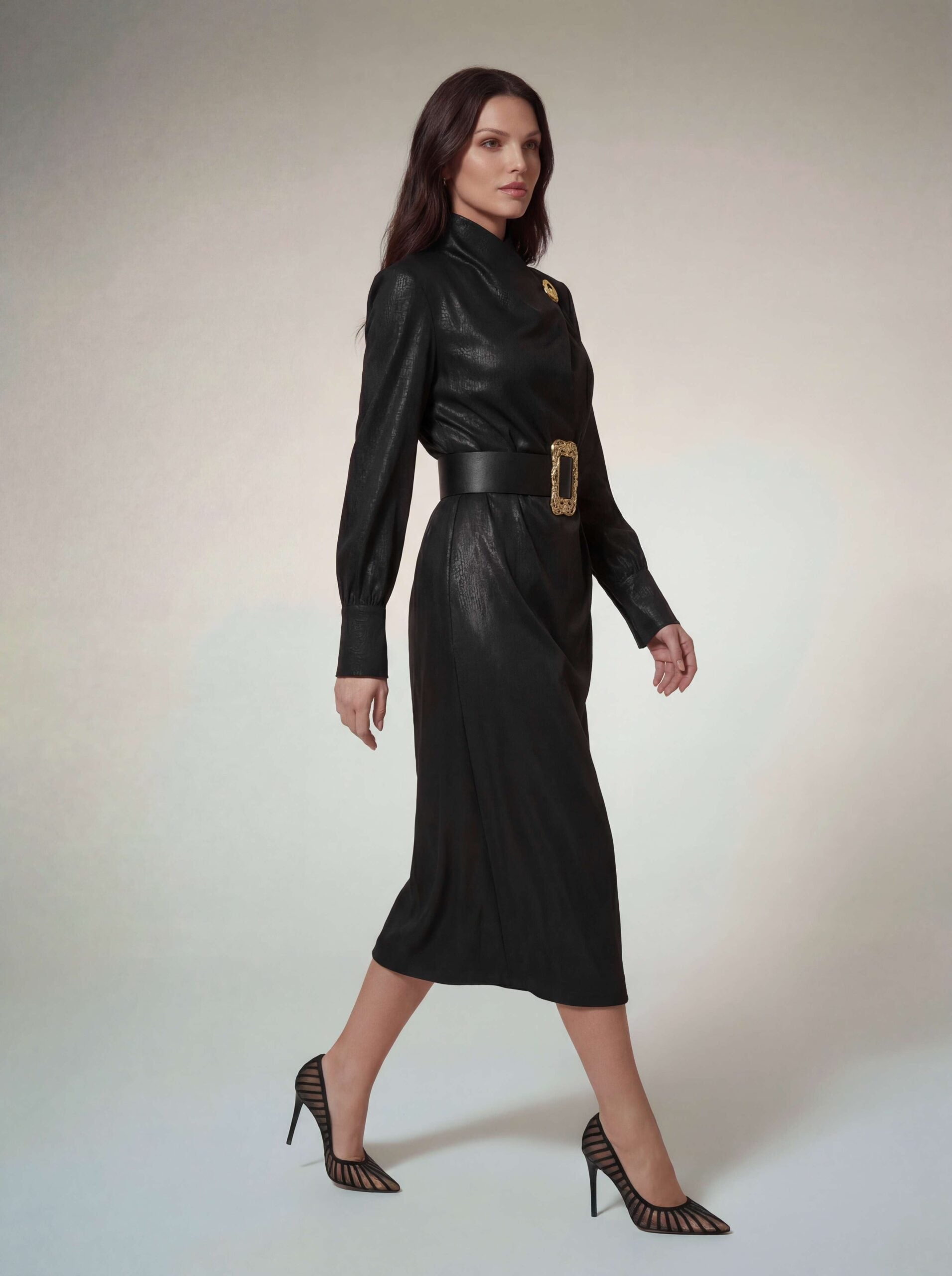 Alusia High Neck Belt Midi Dress