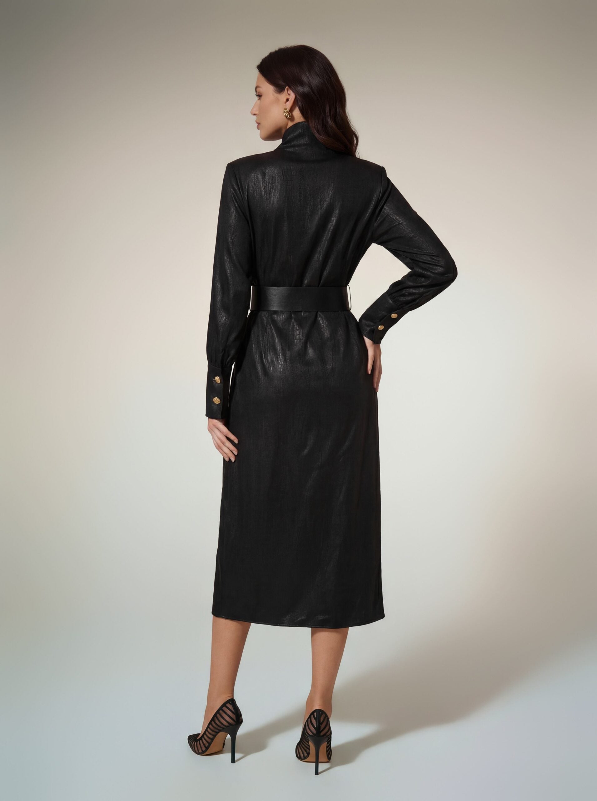 Alusia High Neck Belt Midi Dress