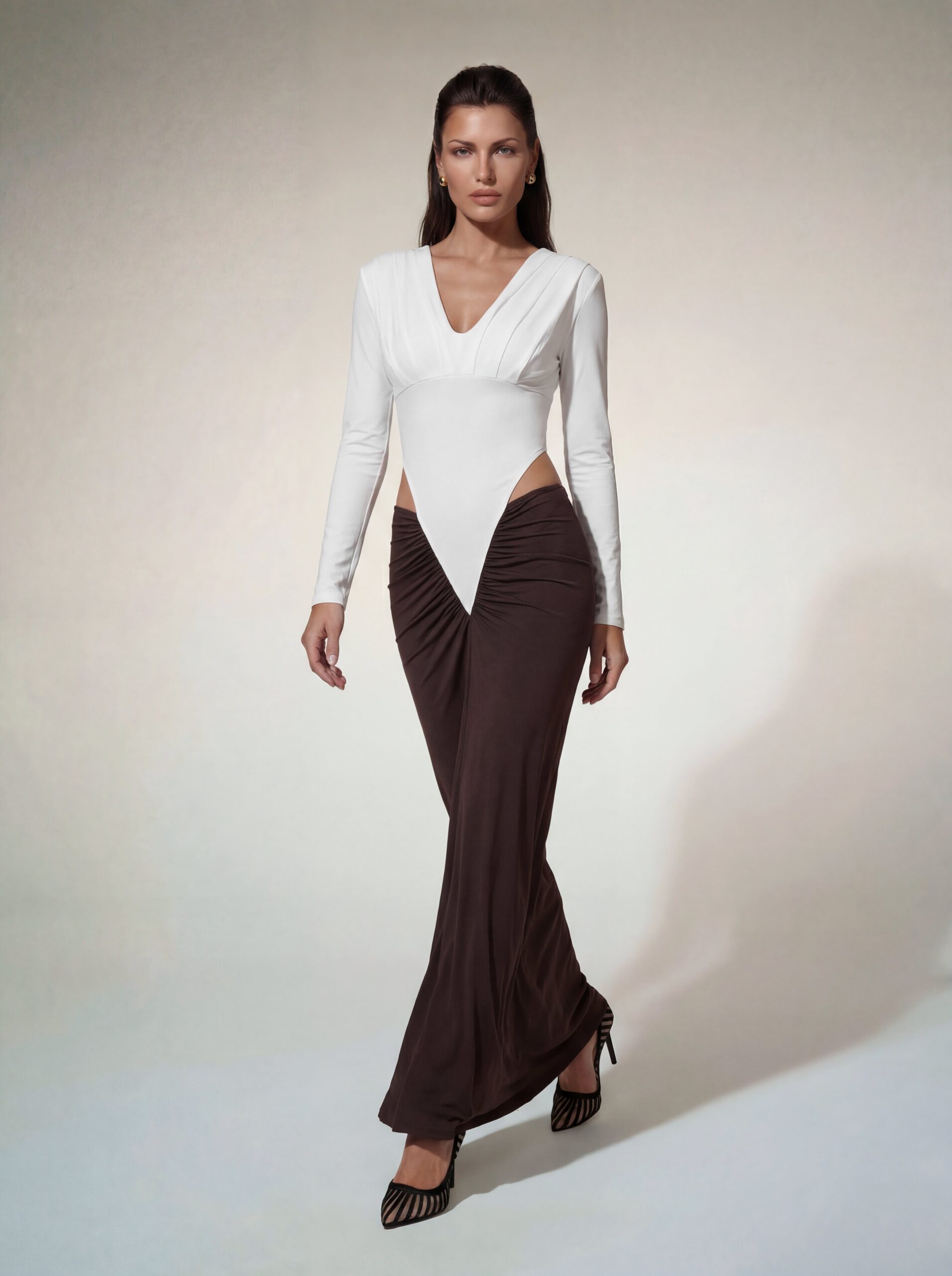Alvilde Plunge Neck Ruched Maxi Dress