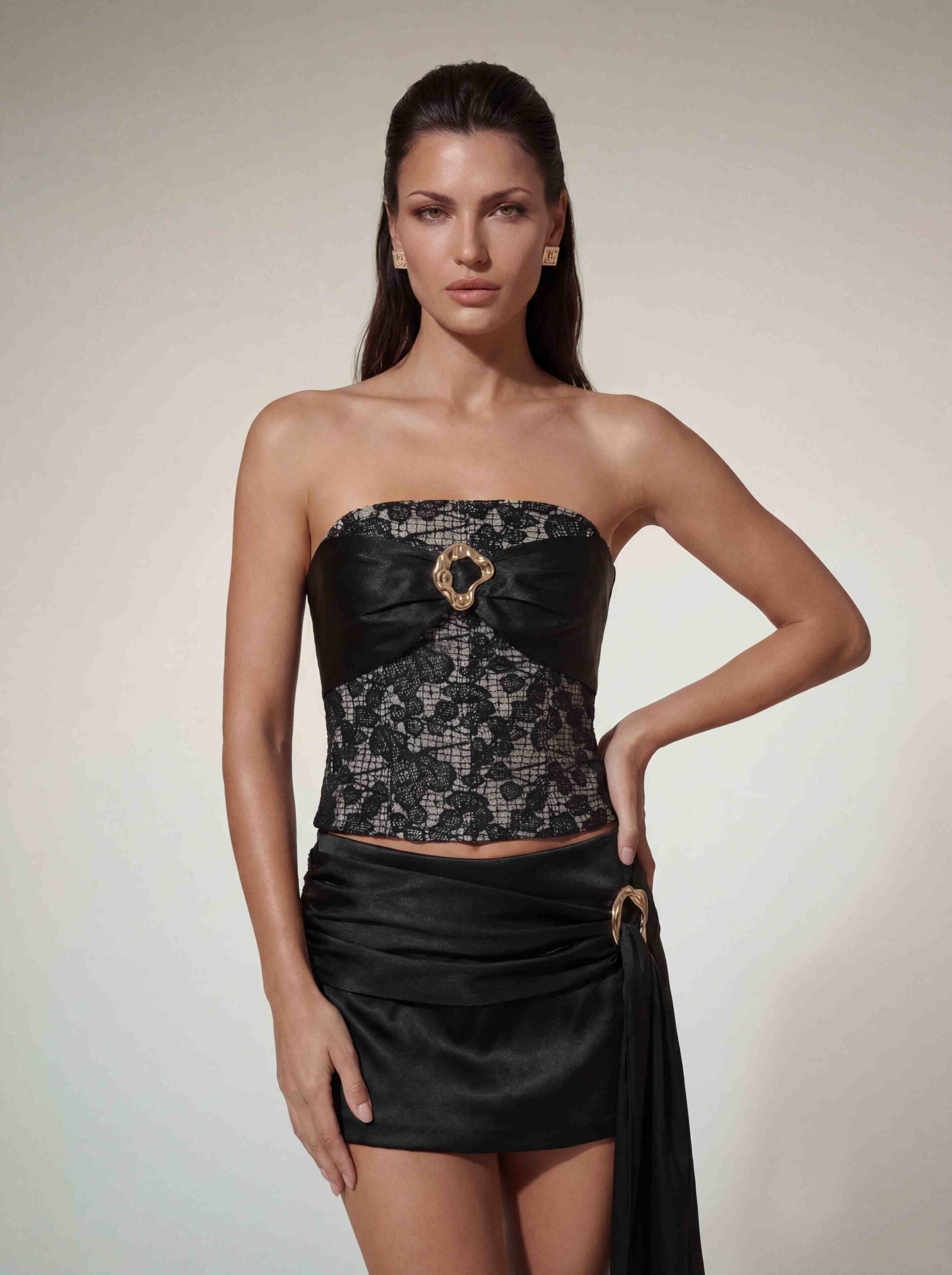 Alviva Strapless Embroidered Skirt Set