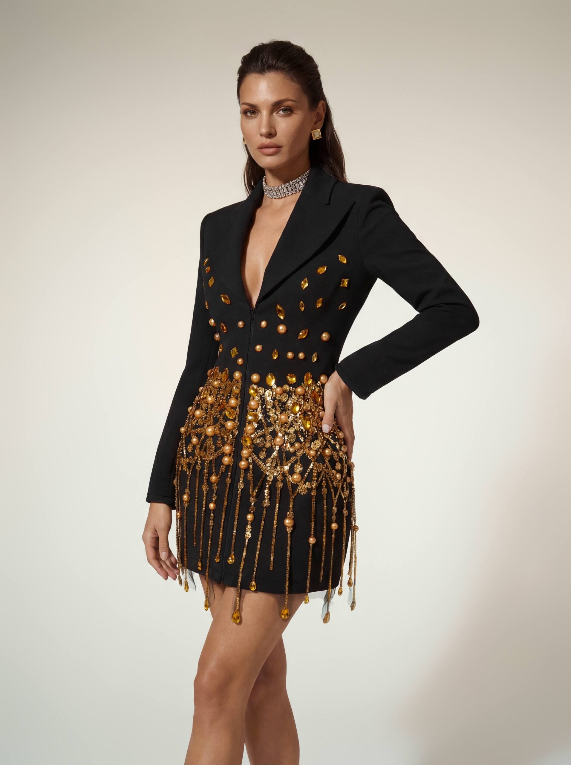 Alyra Long Sleeve Pearl Sequin Mini Dress