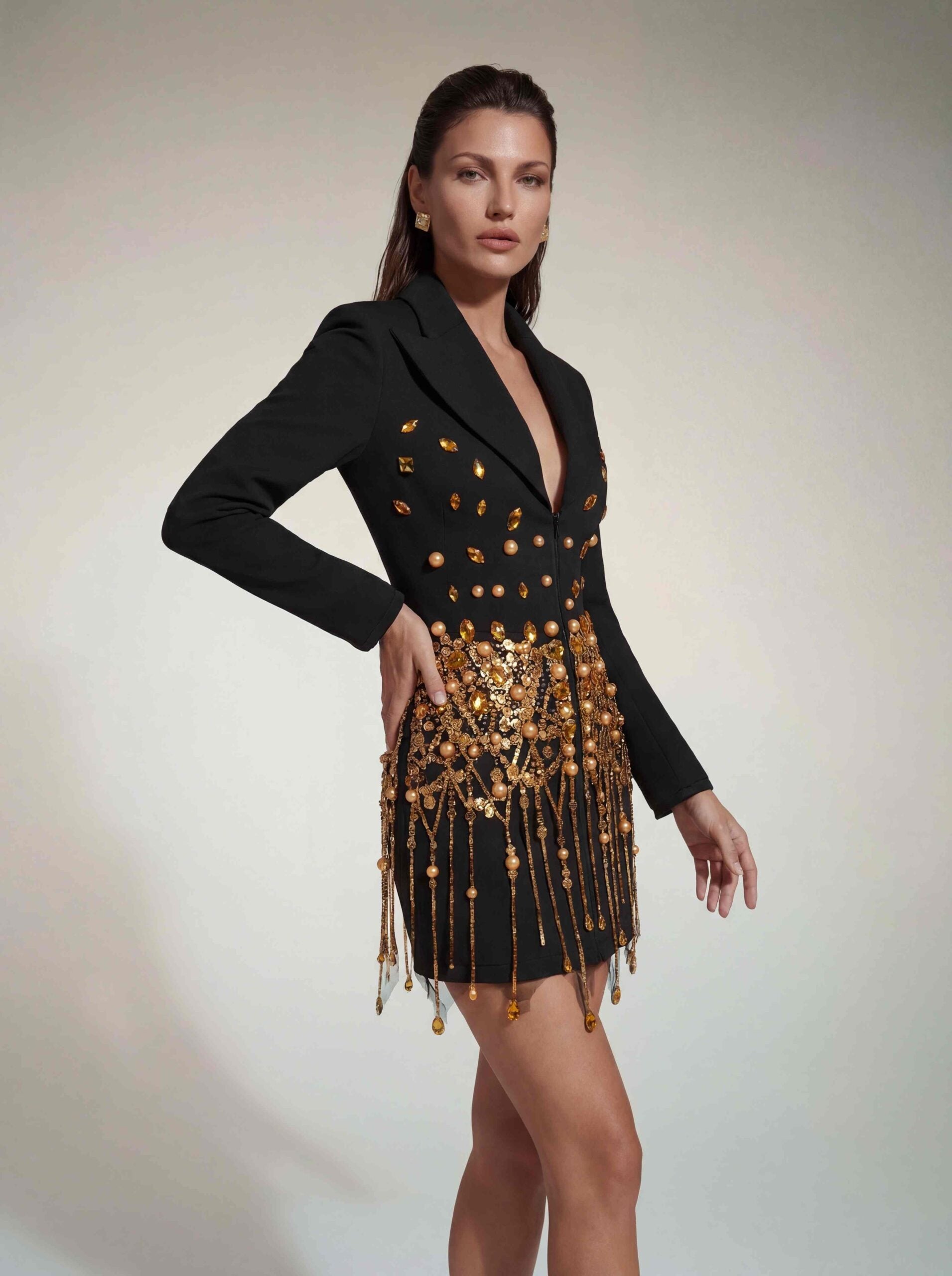 Alyra Long Sleeve Pearl Sequin Mini Dress