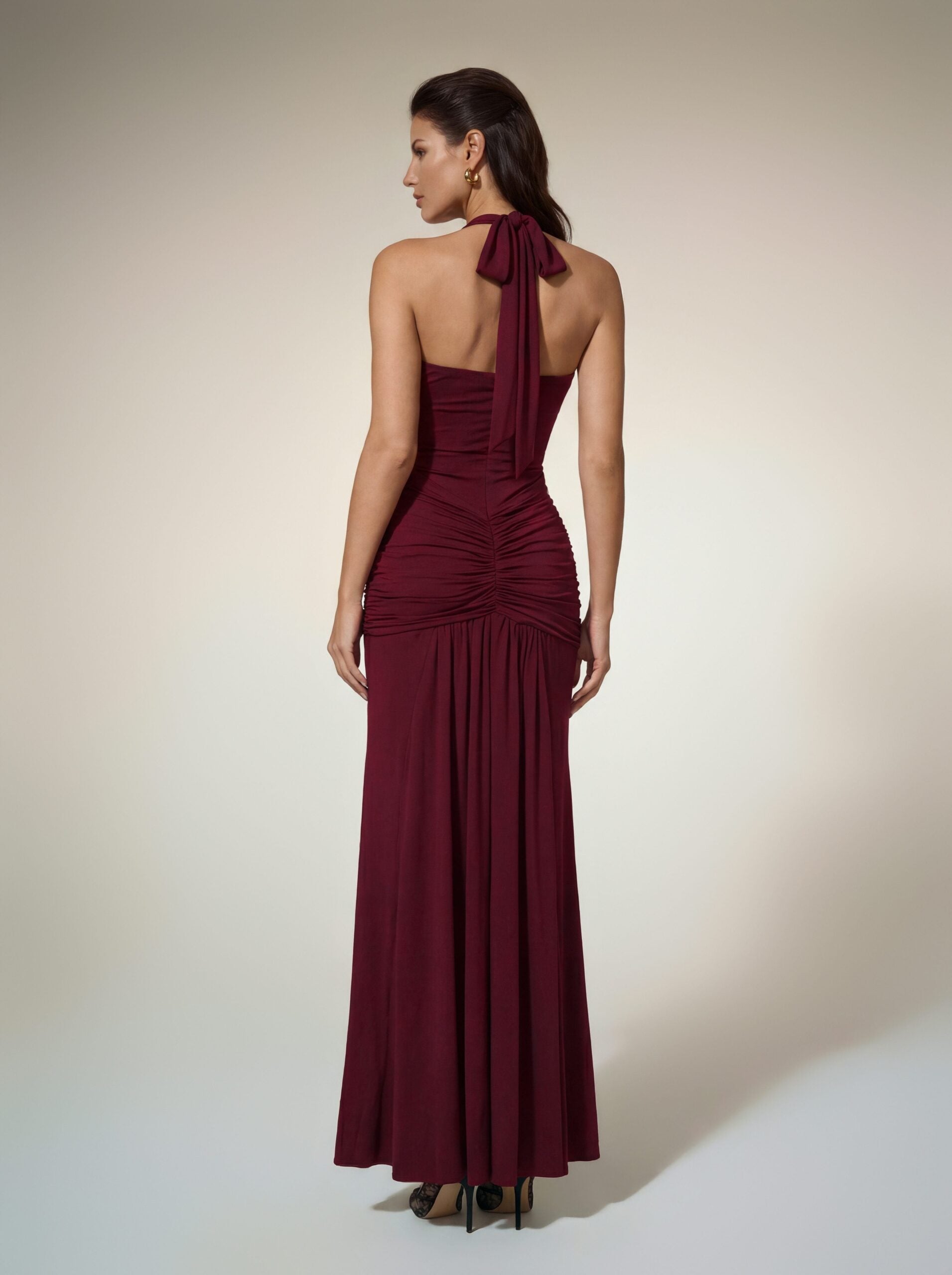 Alyshea Halterneck Ruched Maxi Dress In Wine