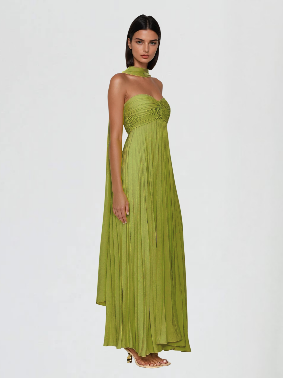 Alyxion Scarf Strapless Pleated Maxi Dress