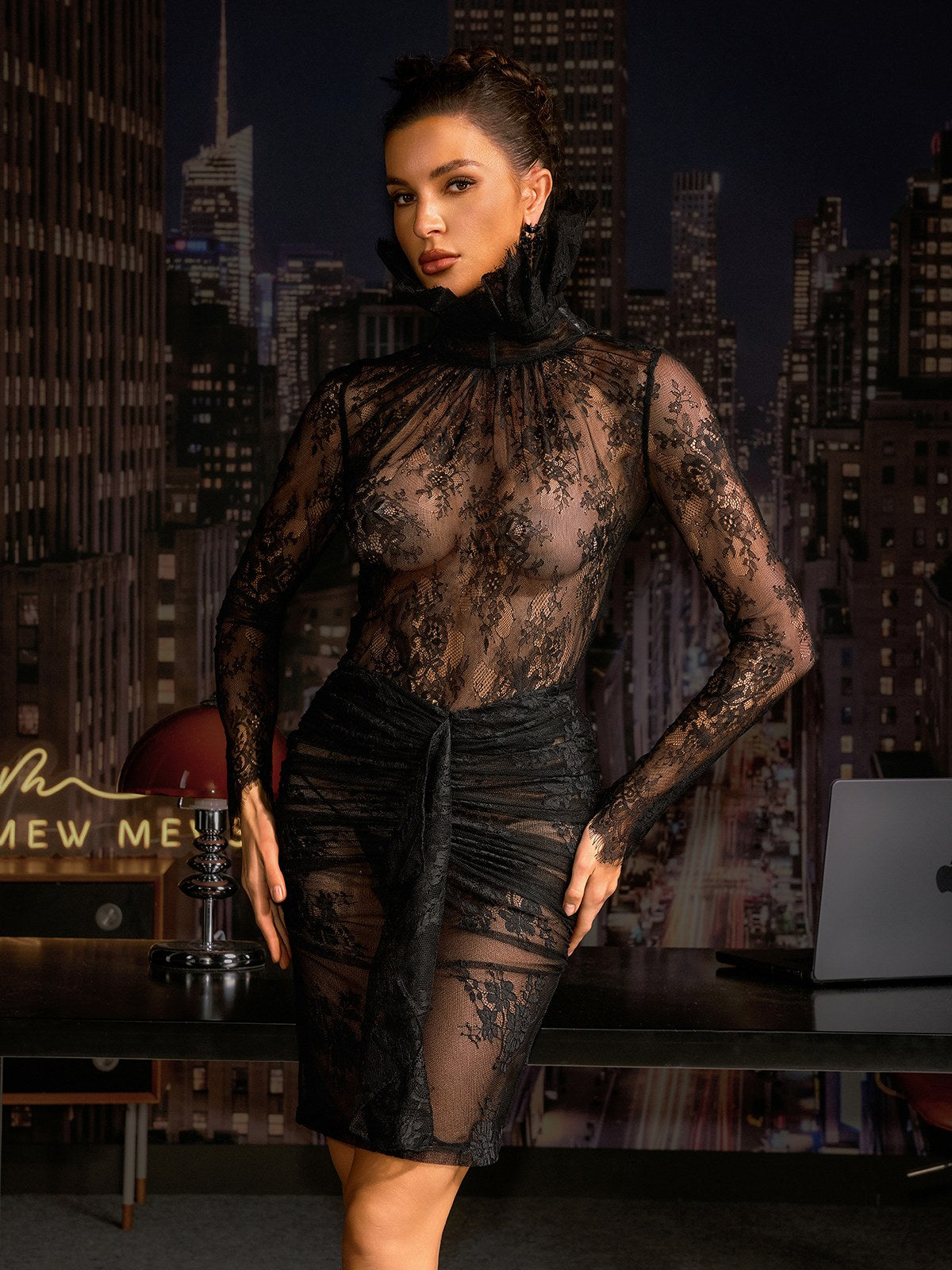 Amondi Stand Collar Lace Top