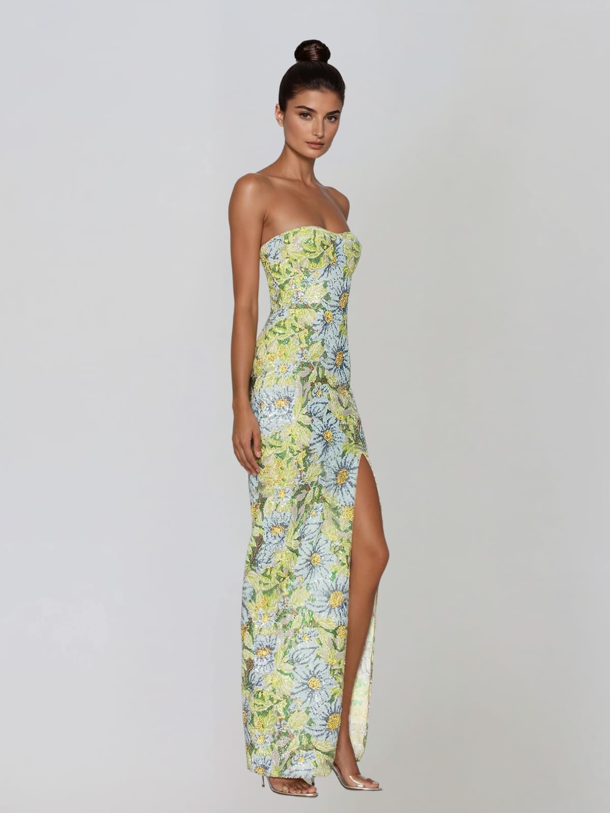 Amser Strapless Flower Split Maxi Dress