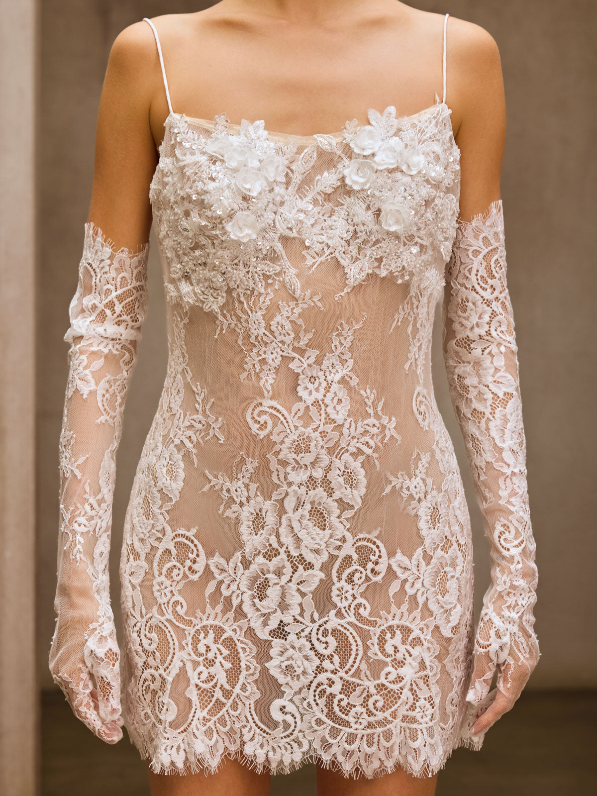 Analeia Spaghetti Lace Mesh Mini Dress