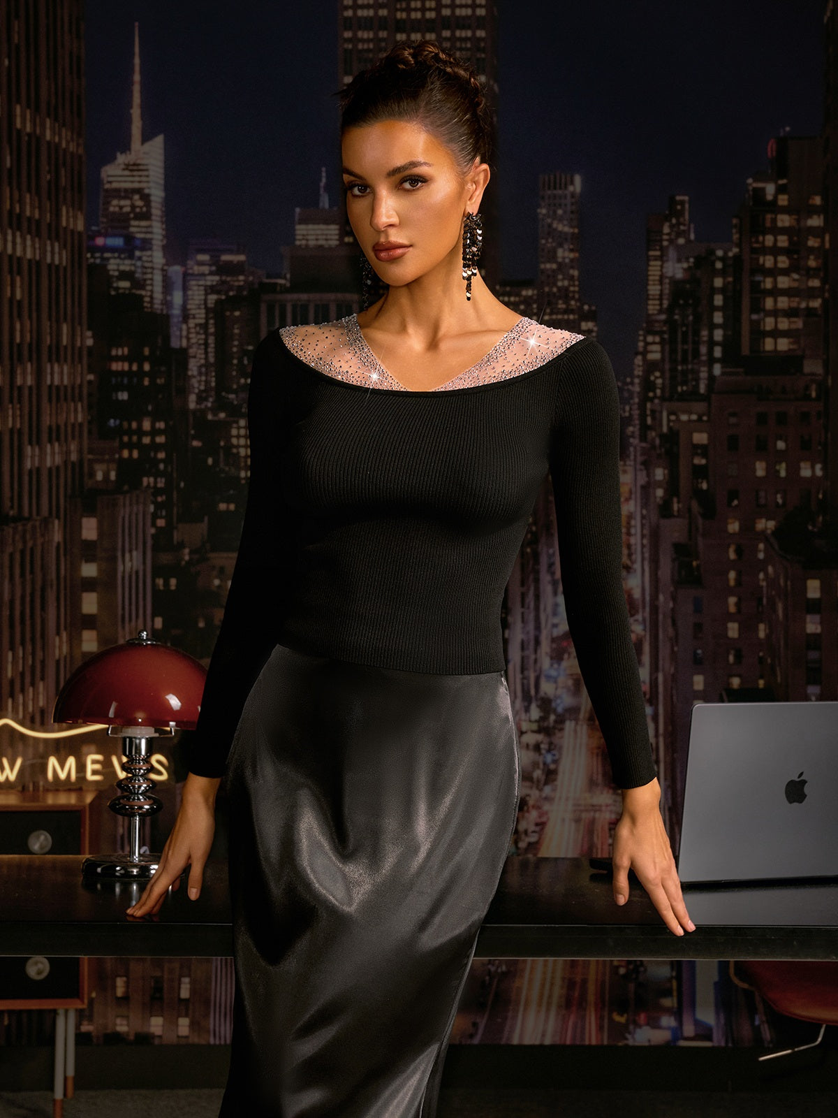 Andarta Long Sleeve Rhinestone Top