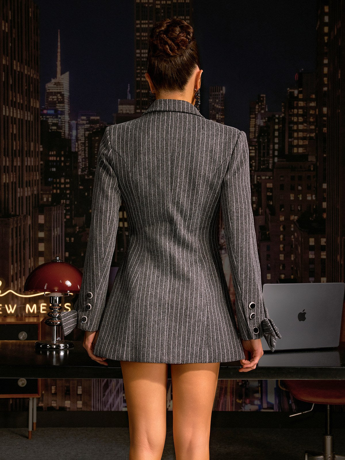 Andolina Long Sleeve Bow Stripe Mini Dress