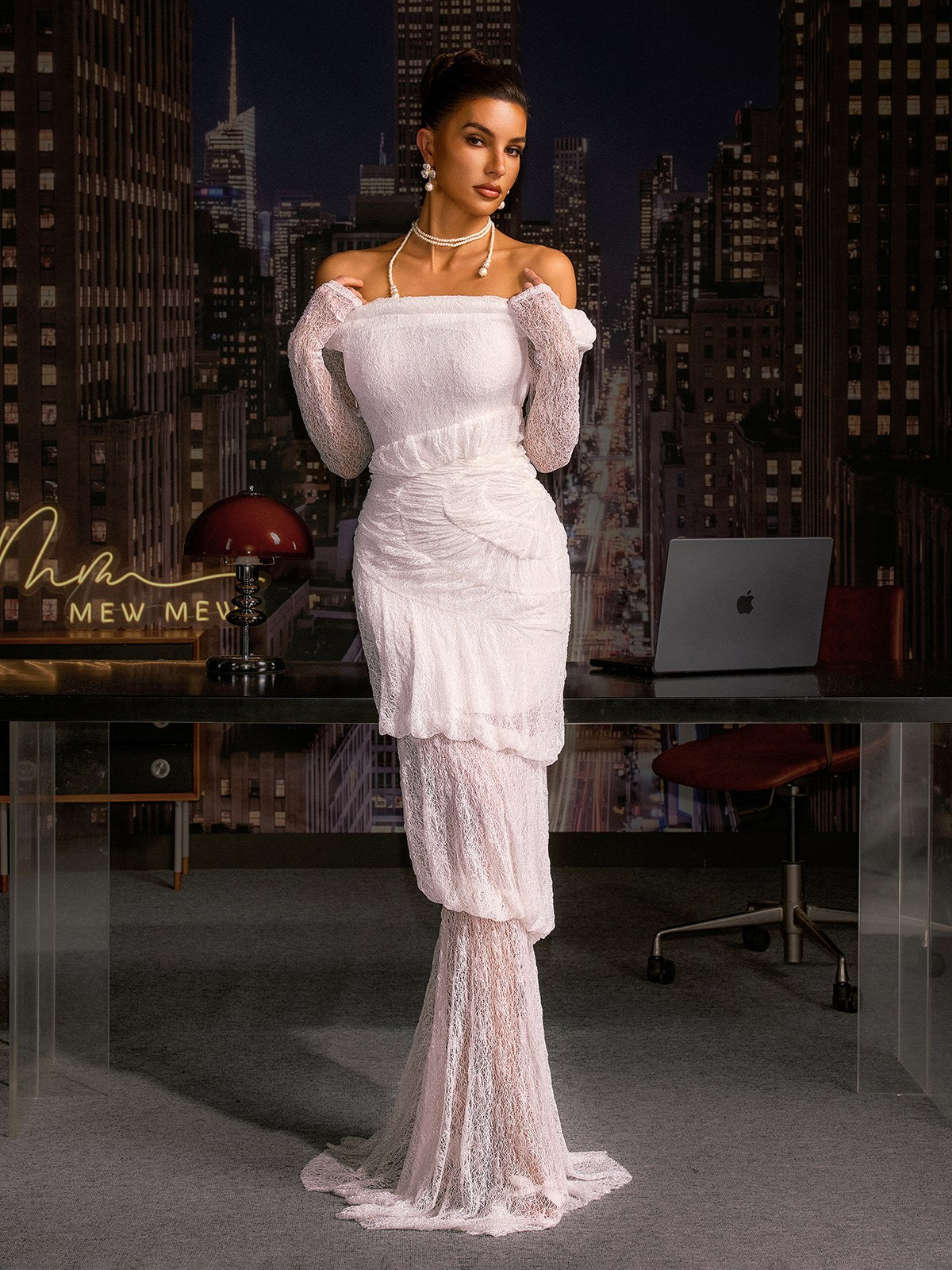 Anfisa Off Shoulder Lace Maxi Dress