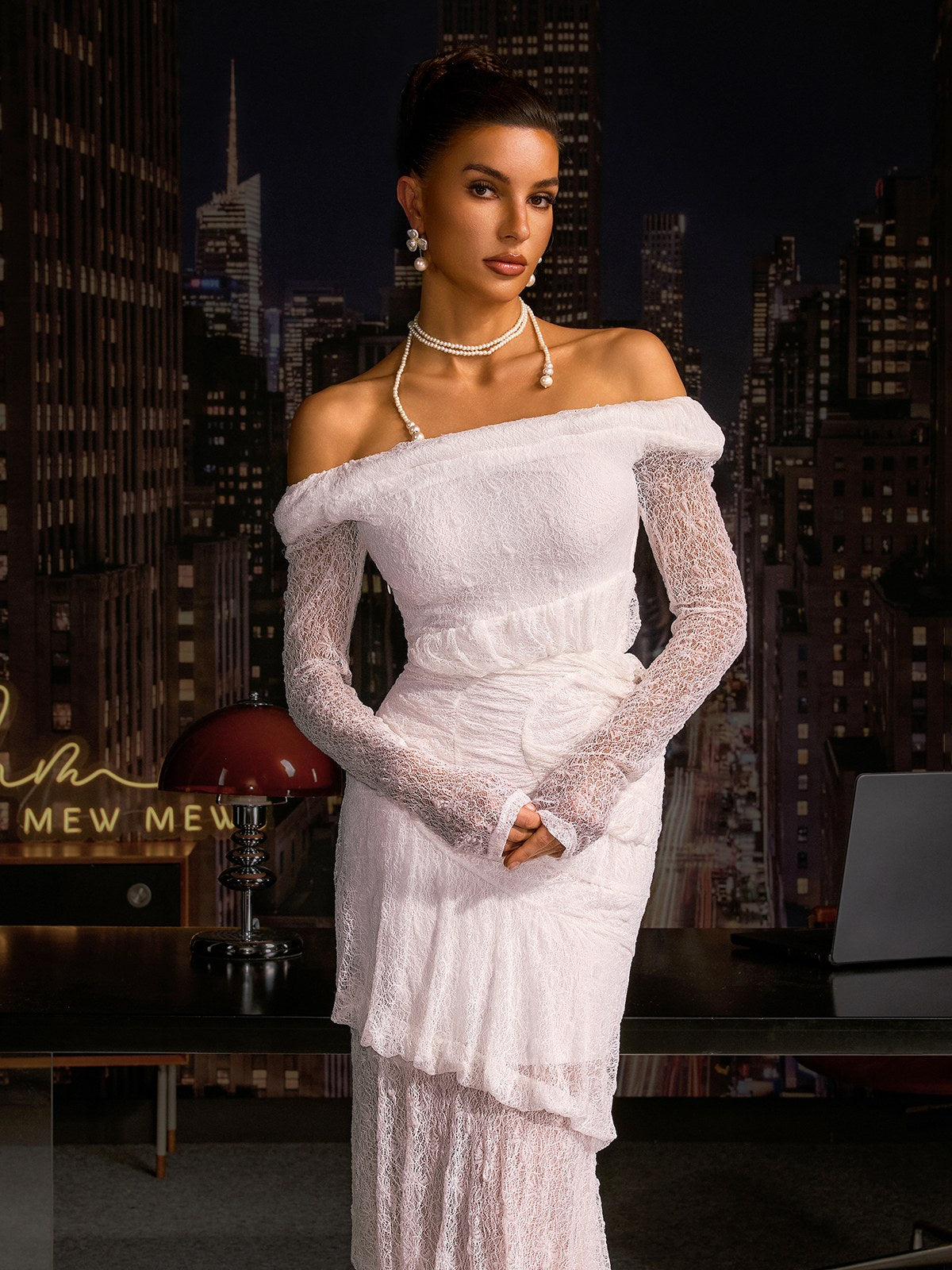 Anfisa Off Shoulder Lace Maxi Dress