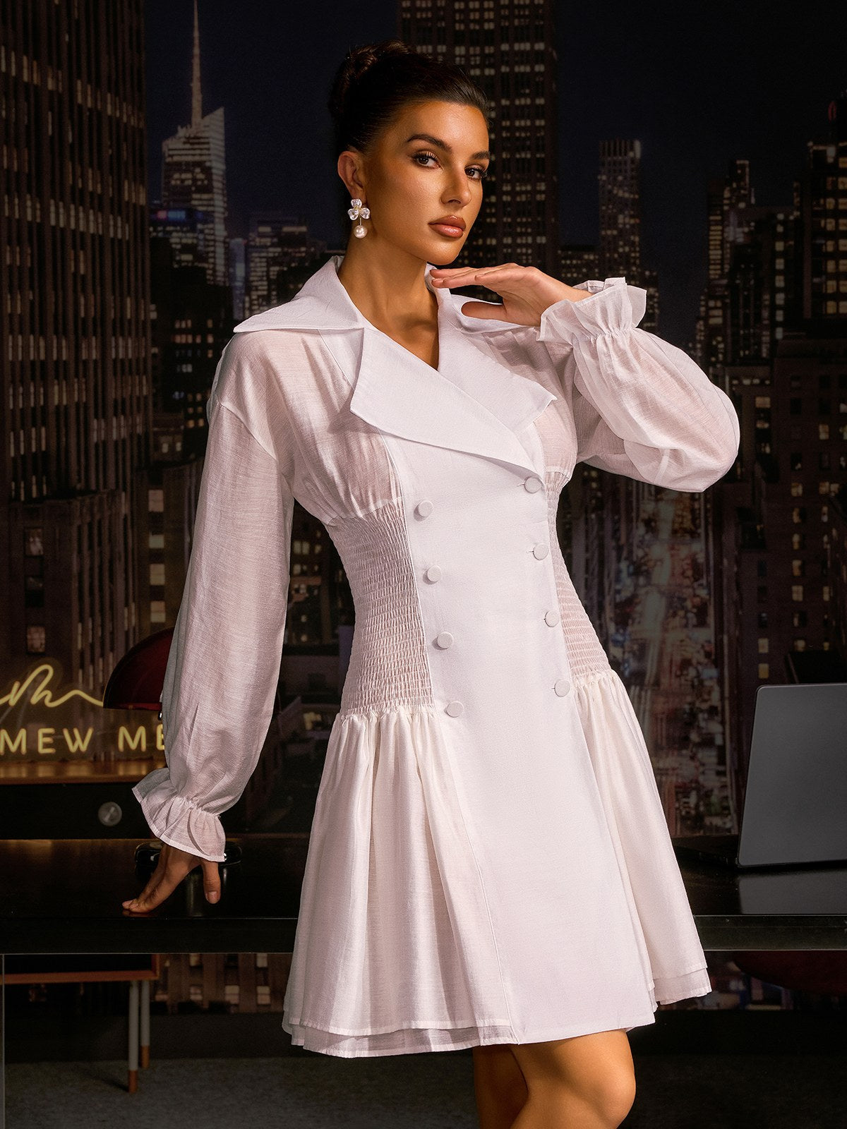 Angeliki Double Breasted Ruffle Mini Dress