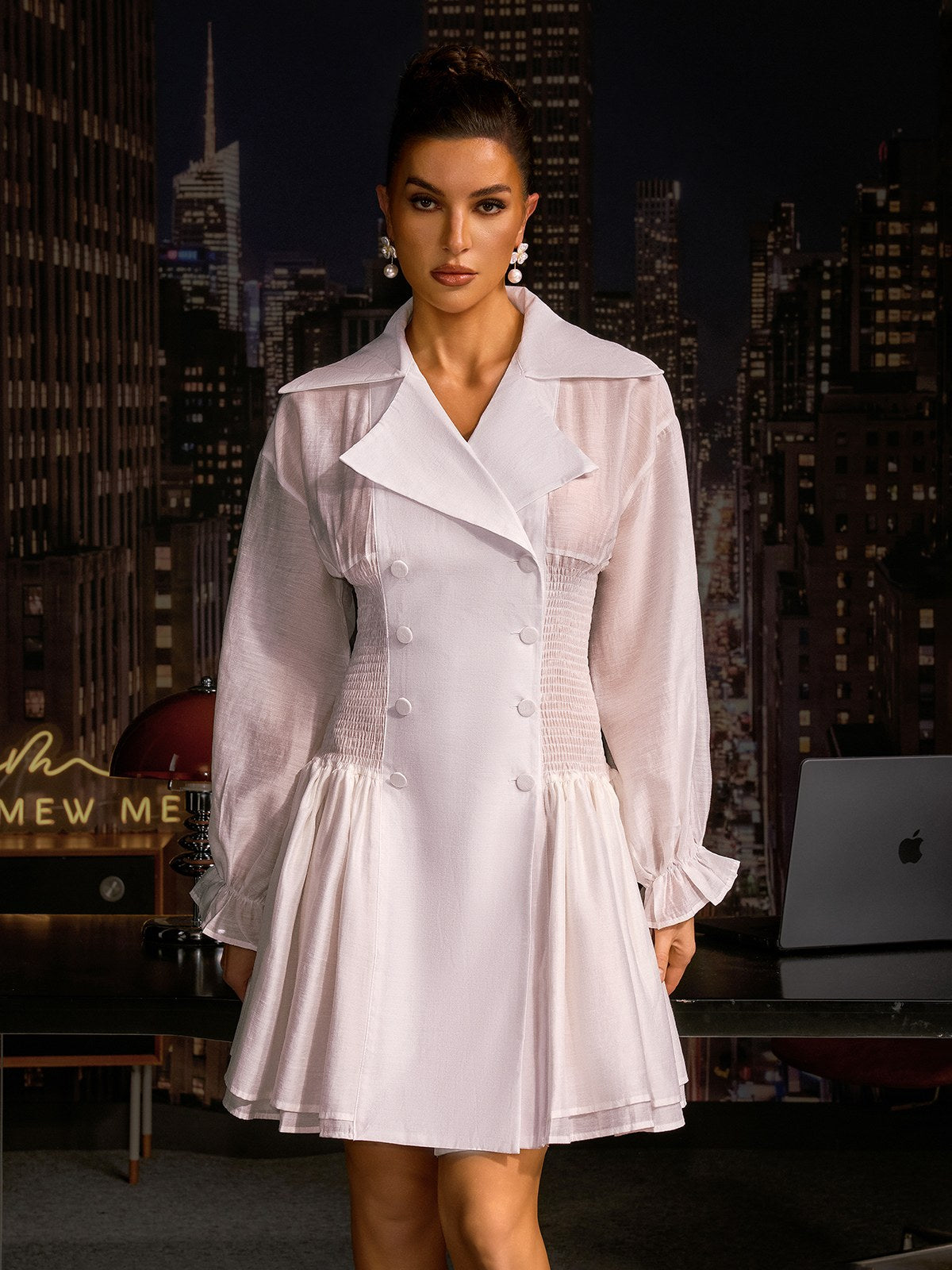 Angeliki Double Breasted Ruffle Mini Dress