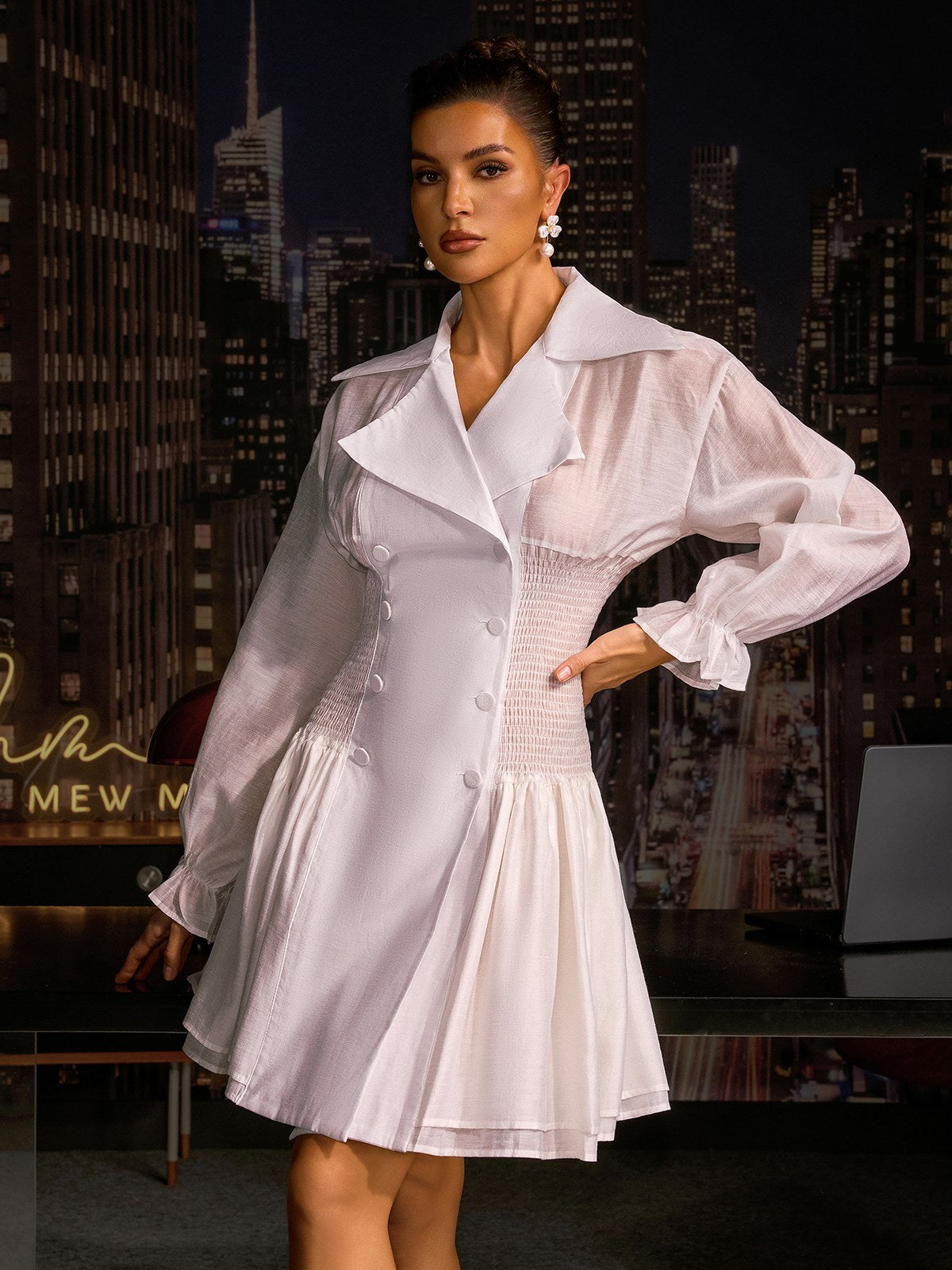 Angeliki Double Breasted Ruffle Mini Dress