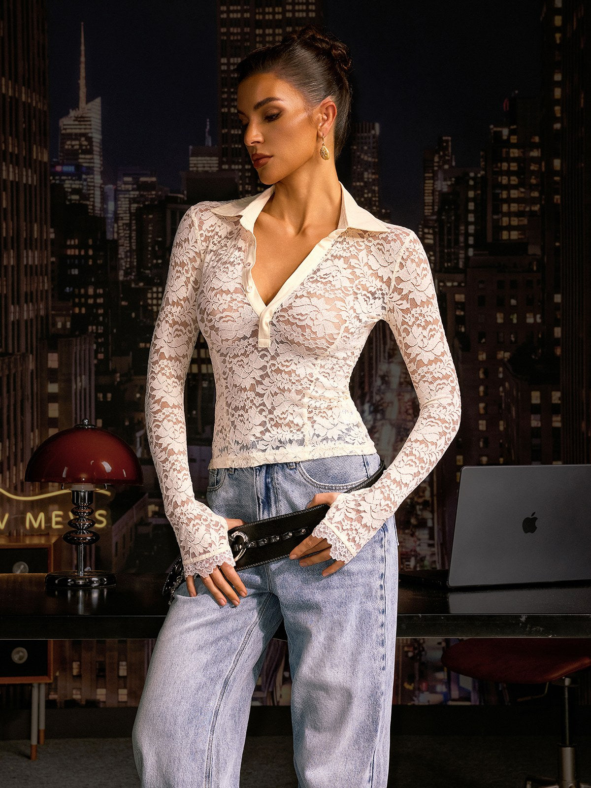 Angeni Collar Lace Top