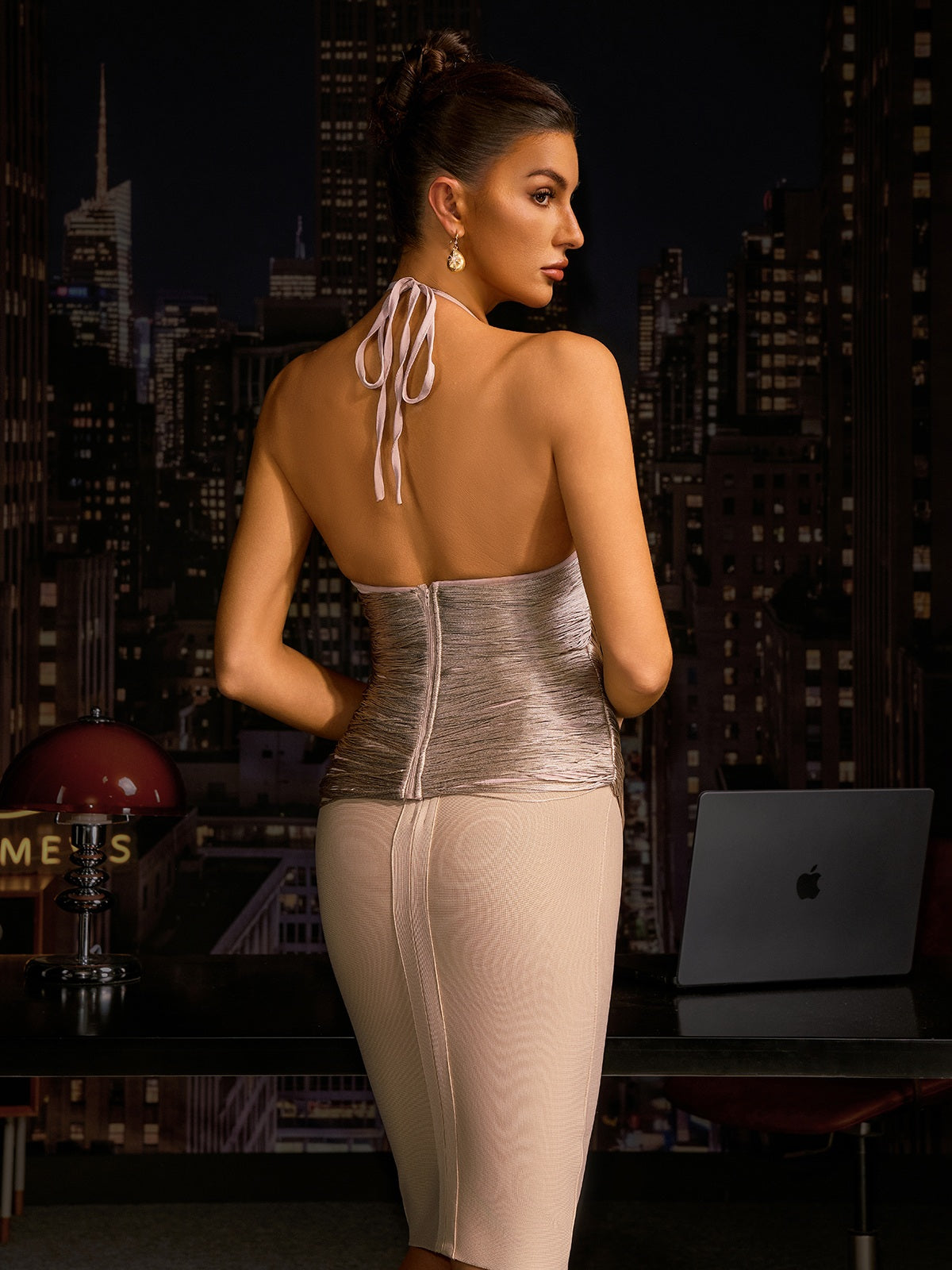 Anielka Halterneck Fringe Top In Champagne