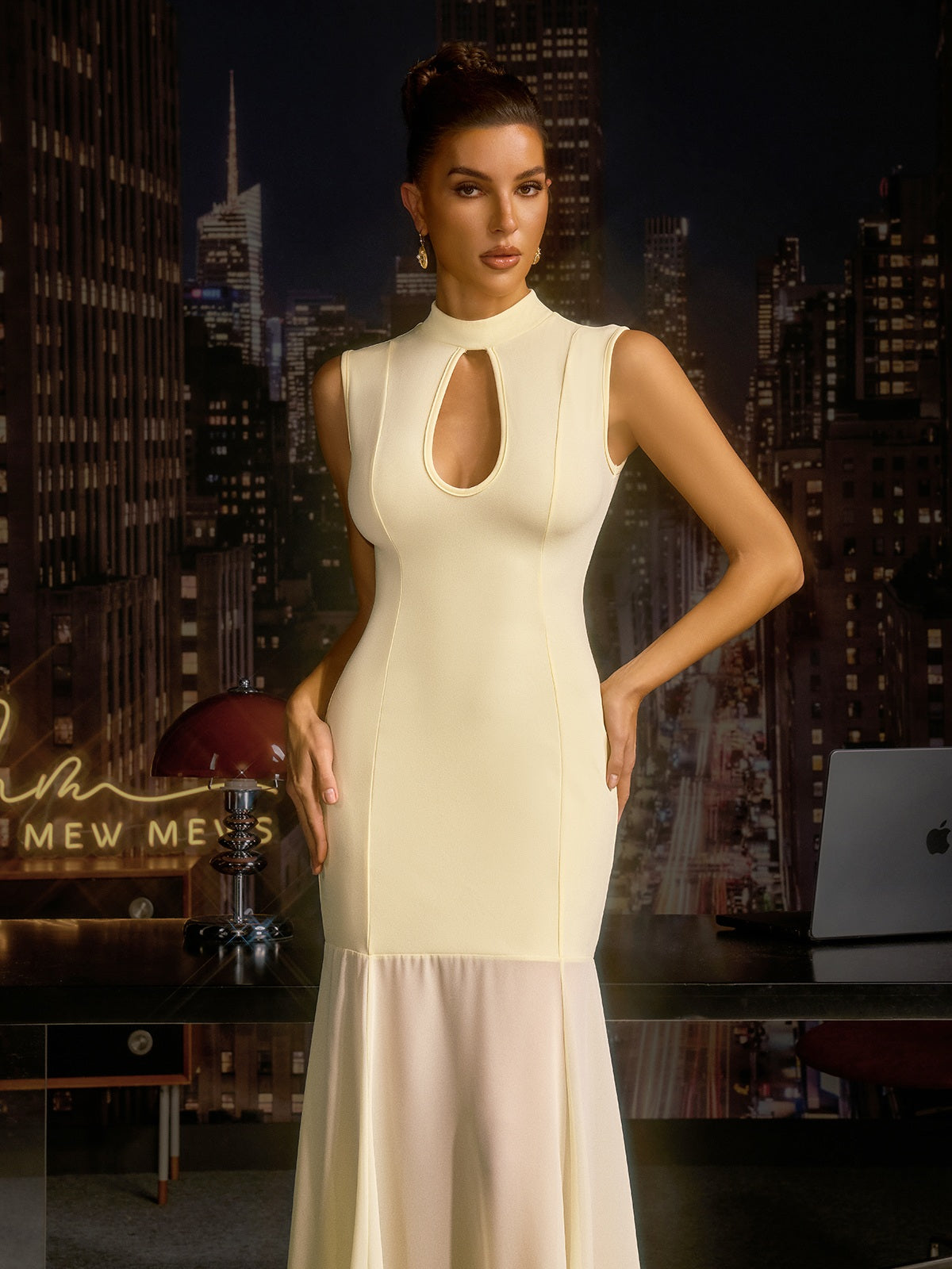Aninda Sleeveless Cutout Maxi Dress In Beige