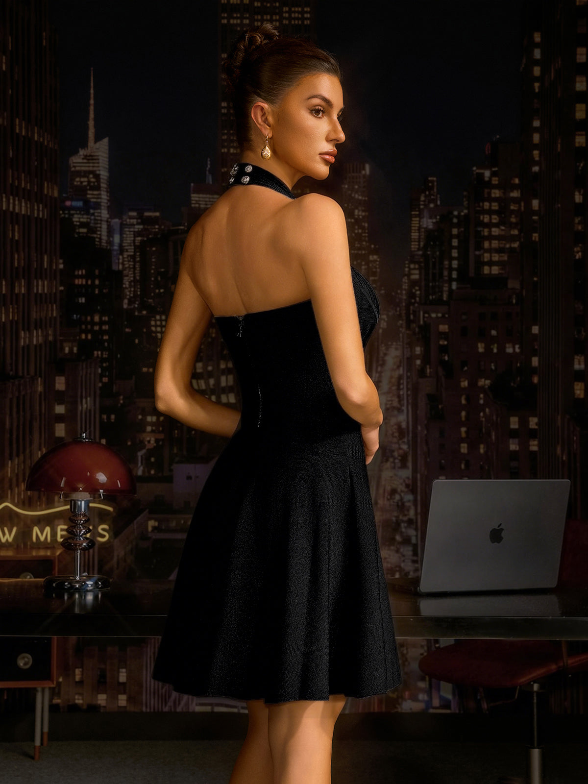 Aniol Halterneck Knitted Mini Dress In Black