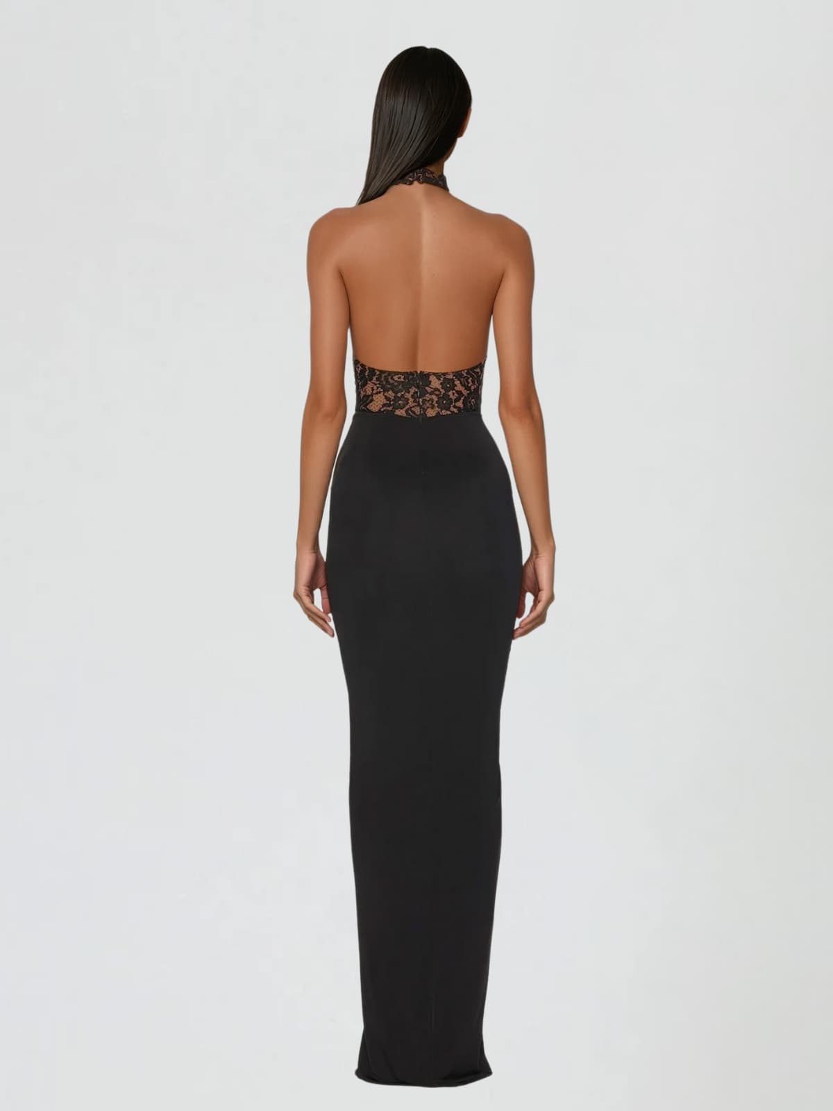 Aqvion Backless Lace Ruched Maxi Dress