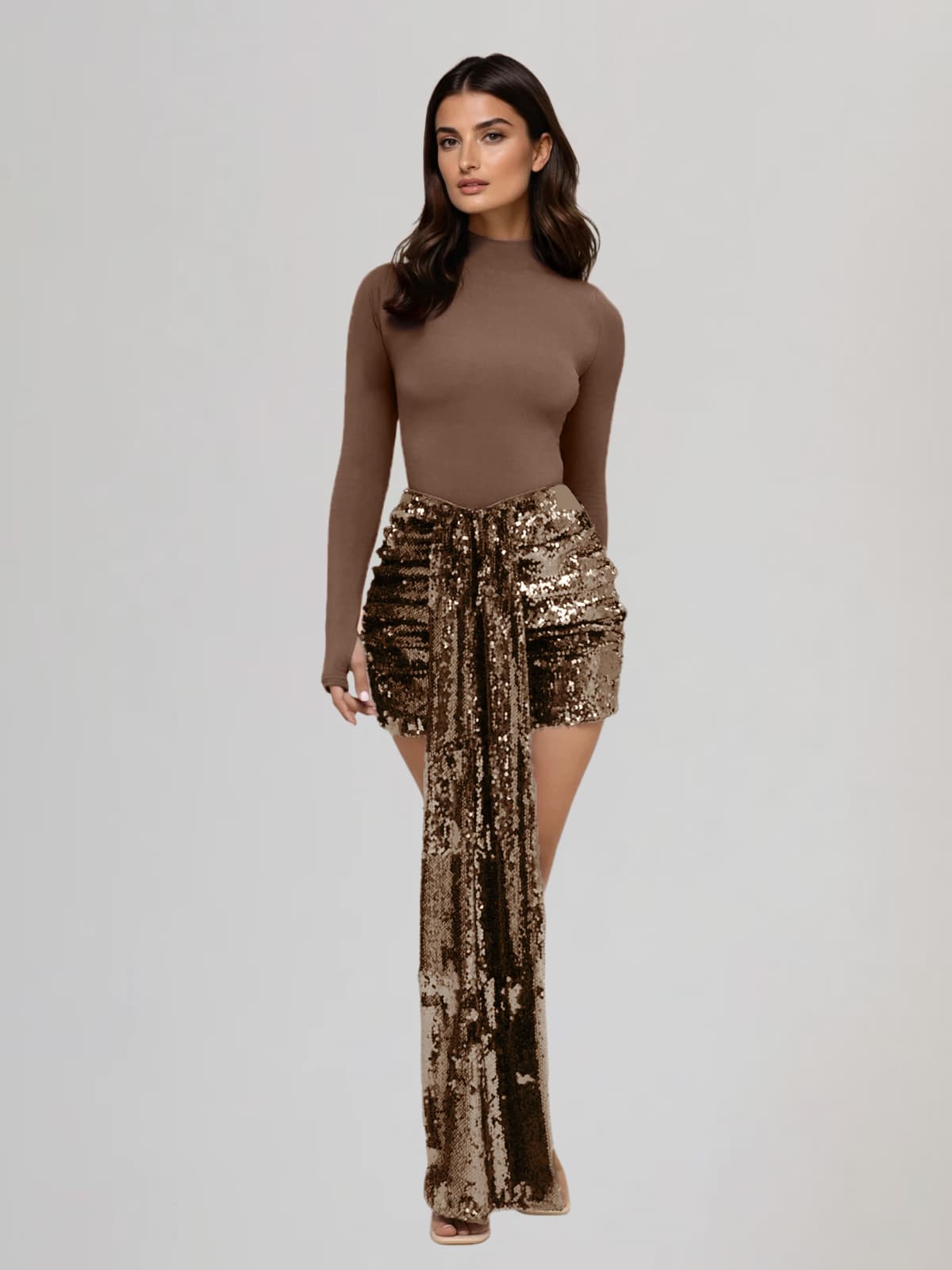 Ardelis Long Sleeve Sequin Draped Skirt Set