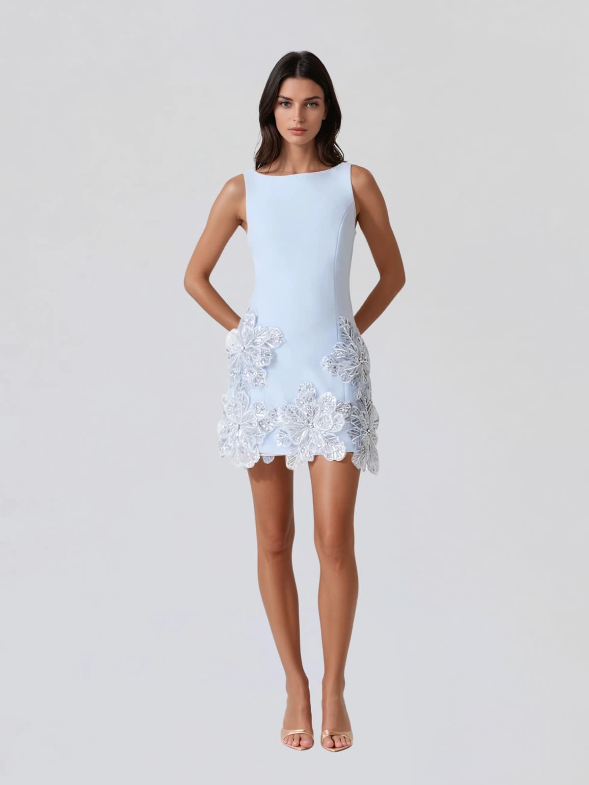 Ardelix Pearl Flower Mini Dress In Sky