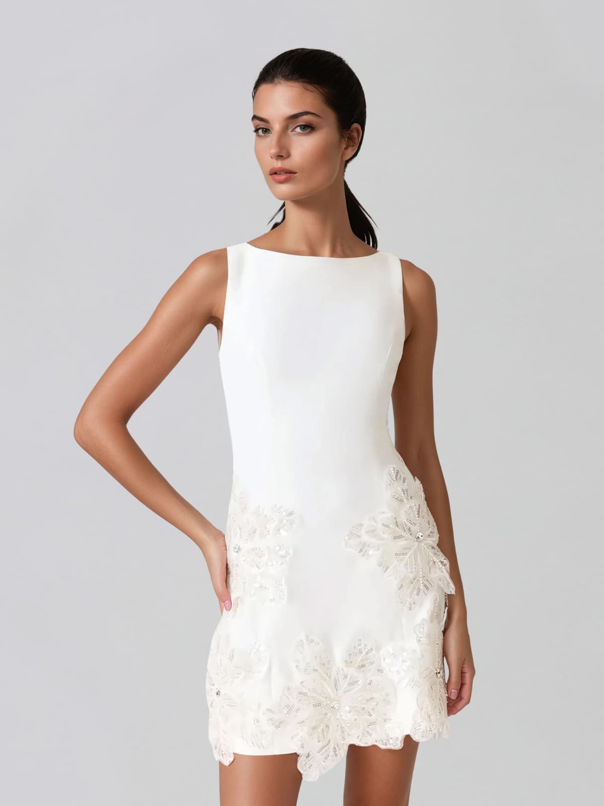 Ardelix Pearl Flower Mini Dress In White