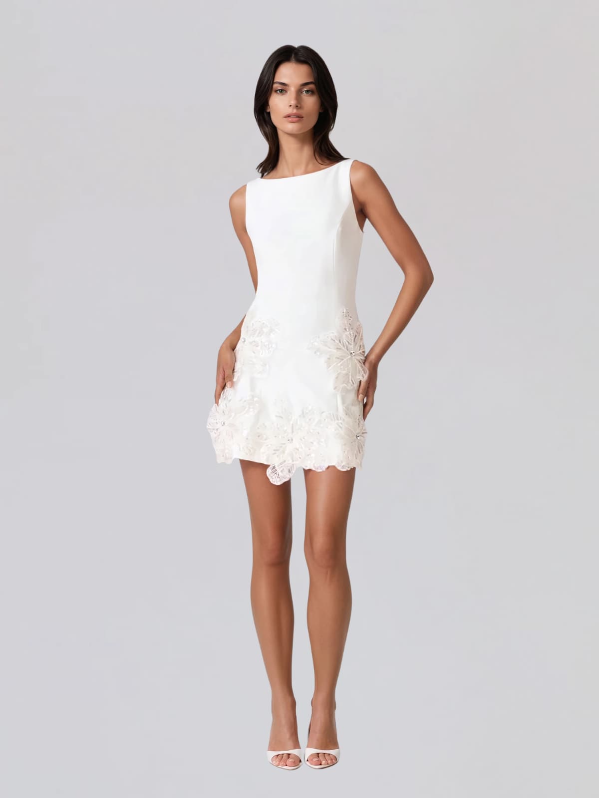 Ardelix Pearl Flower Mini Dress In White