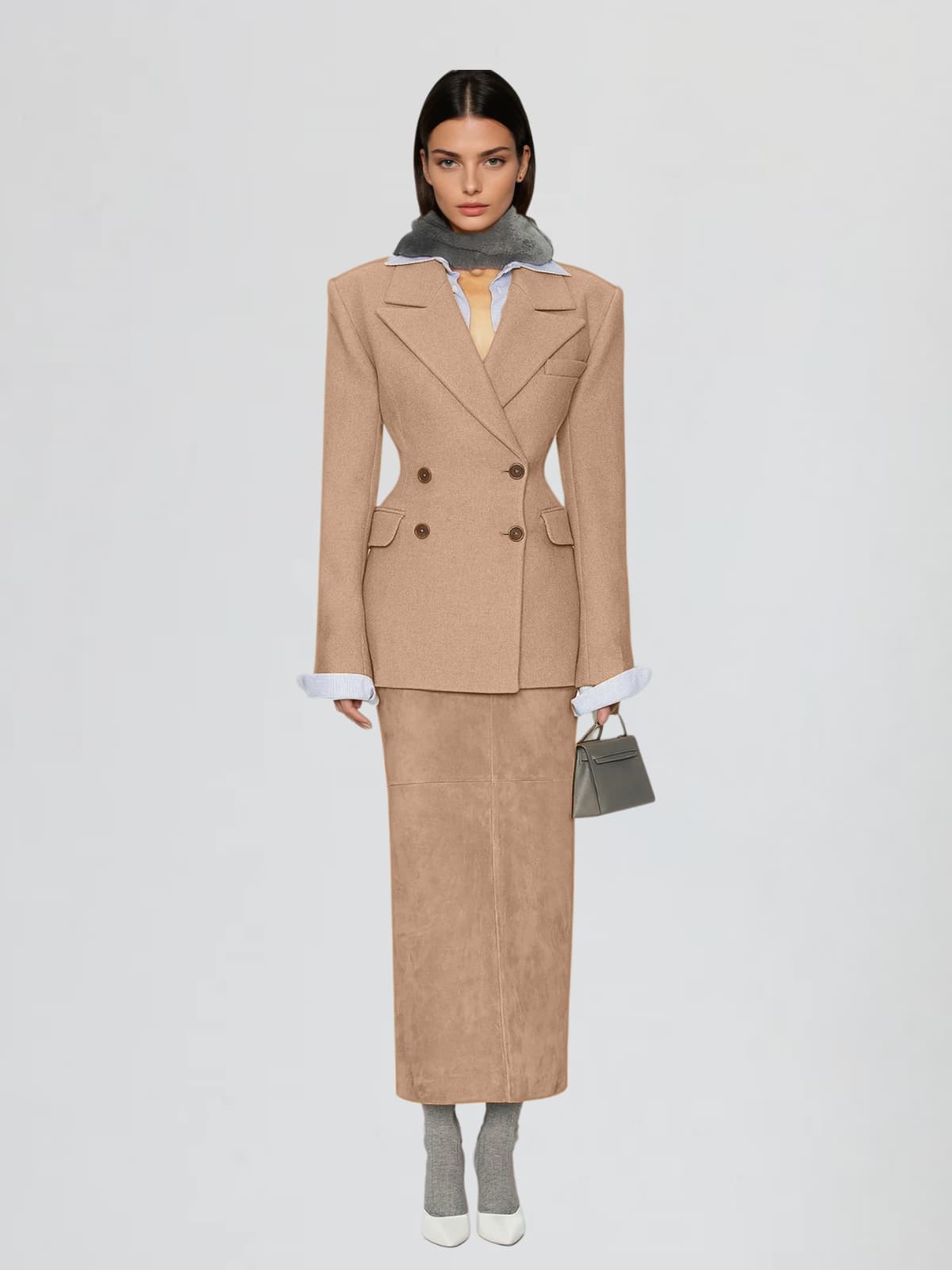 Arixel Double Breasted Blazer In Coffee