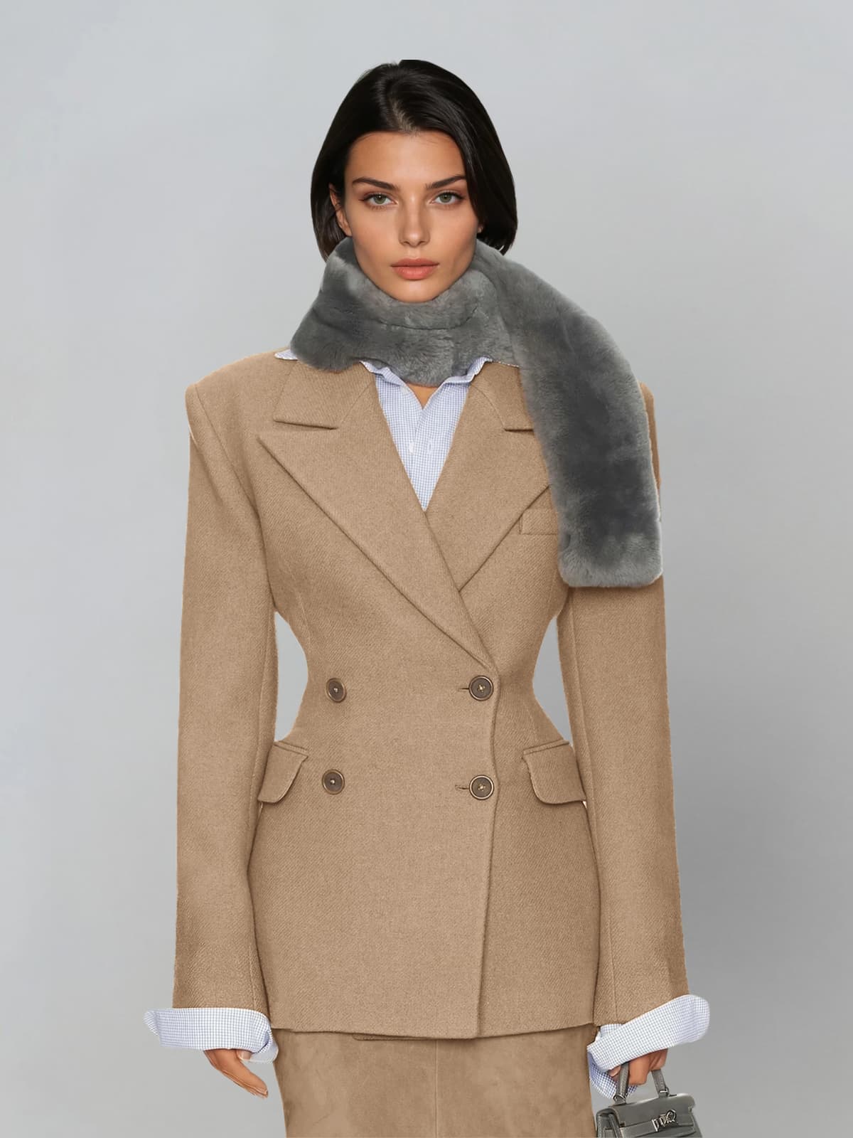 Arixel Double Breasted Blazer In Coffee