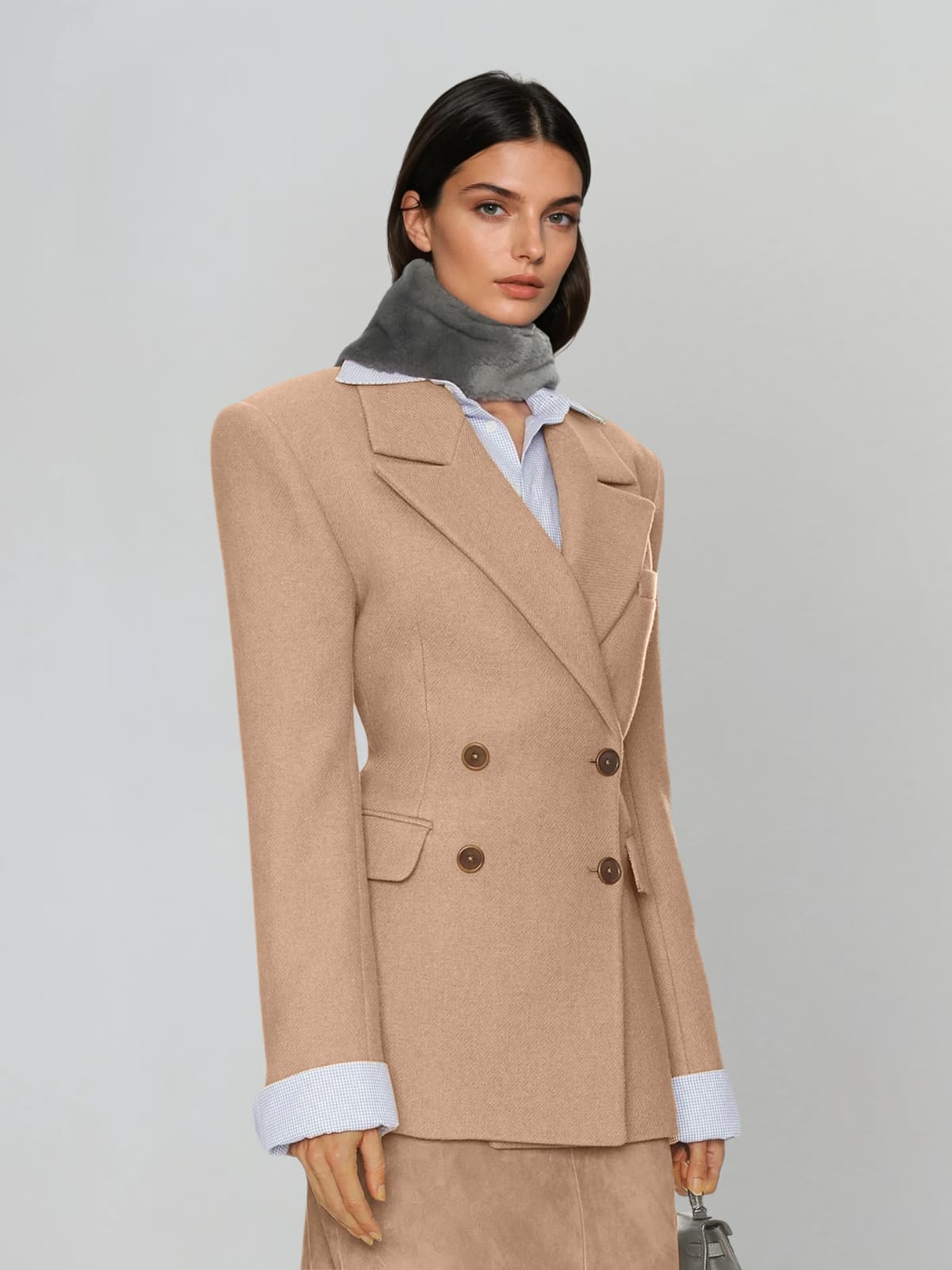 Arixel Double Breasted Blazer In Coffee