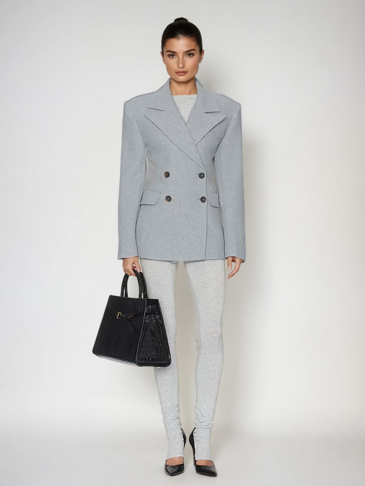 Arixel Double Breasted Blazer In Grey