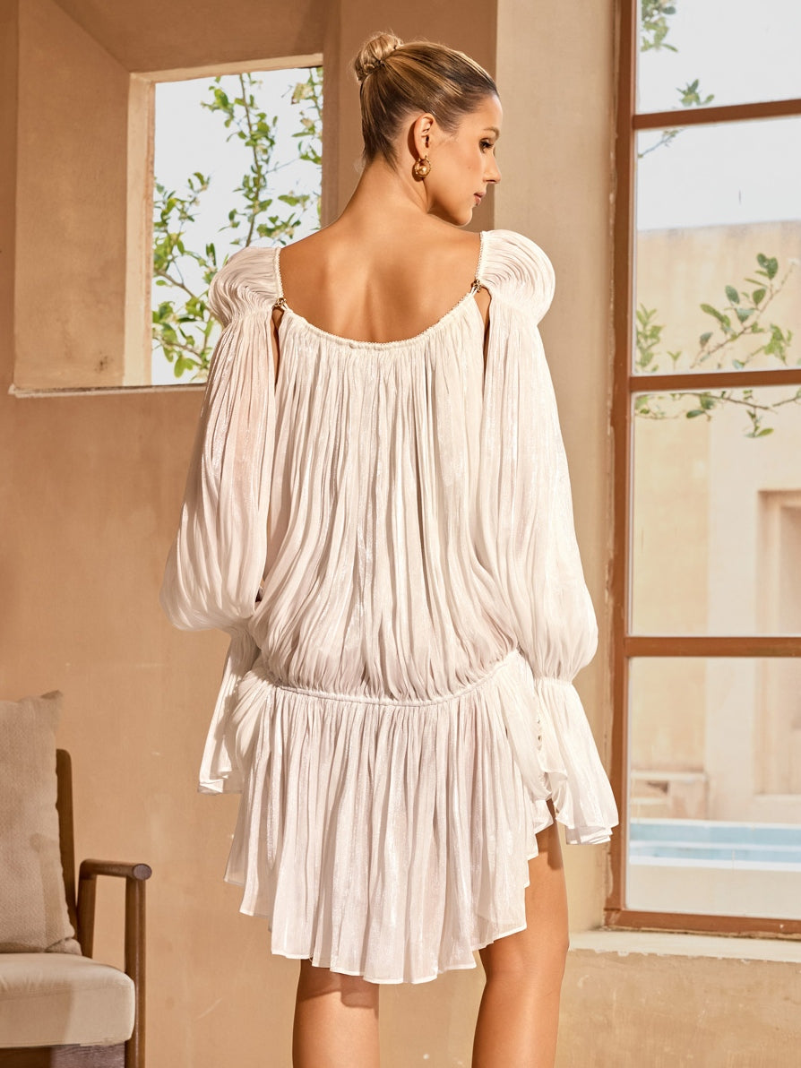 Arixora Bell Sleeve Draped Mini Dress