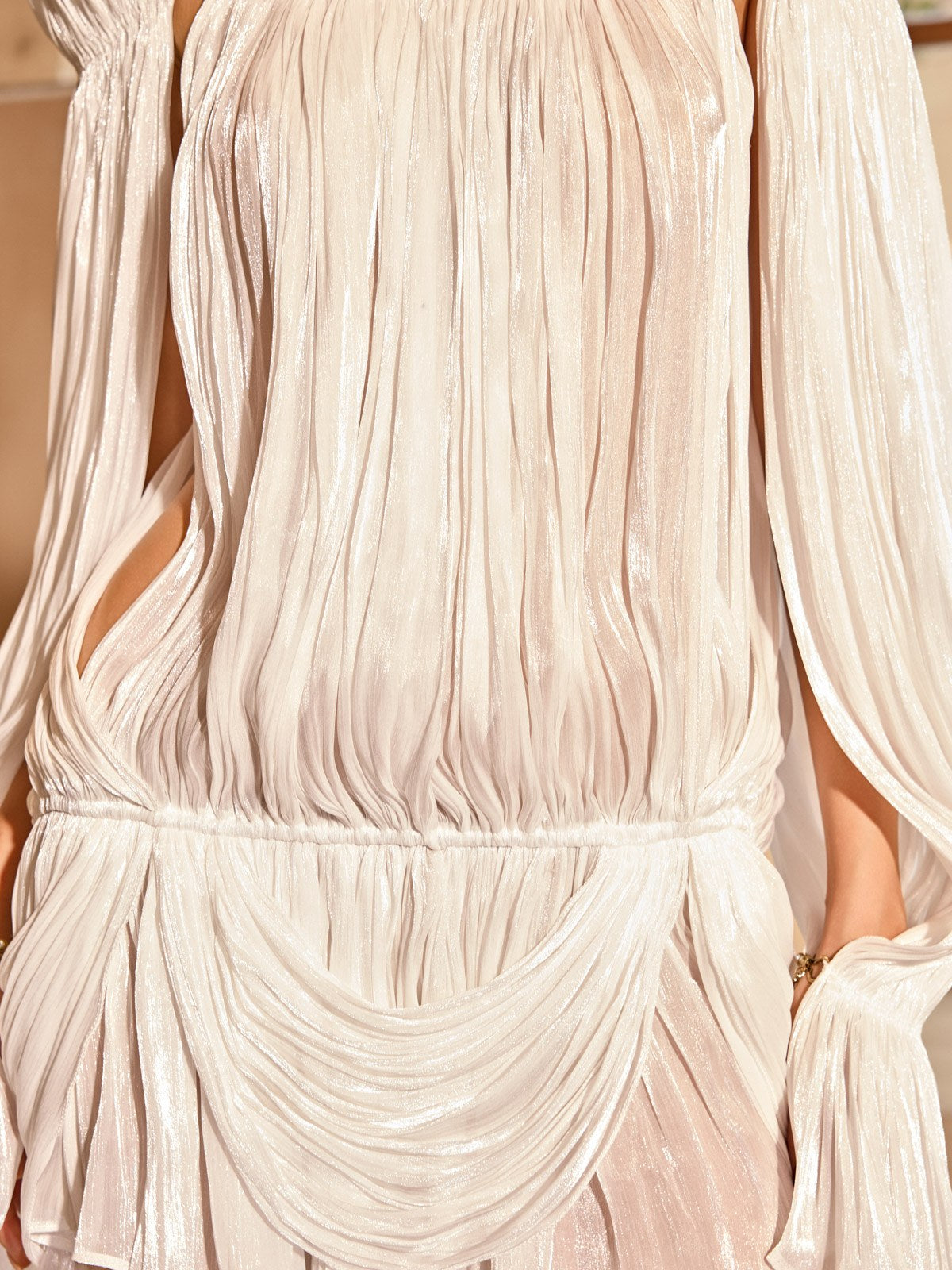 Arixora Bell Sleeve Draped Mini Dress