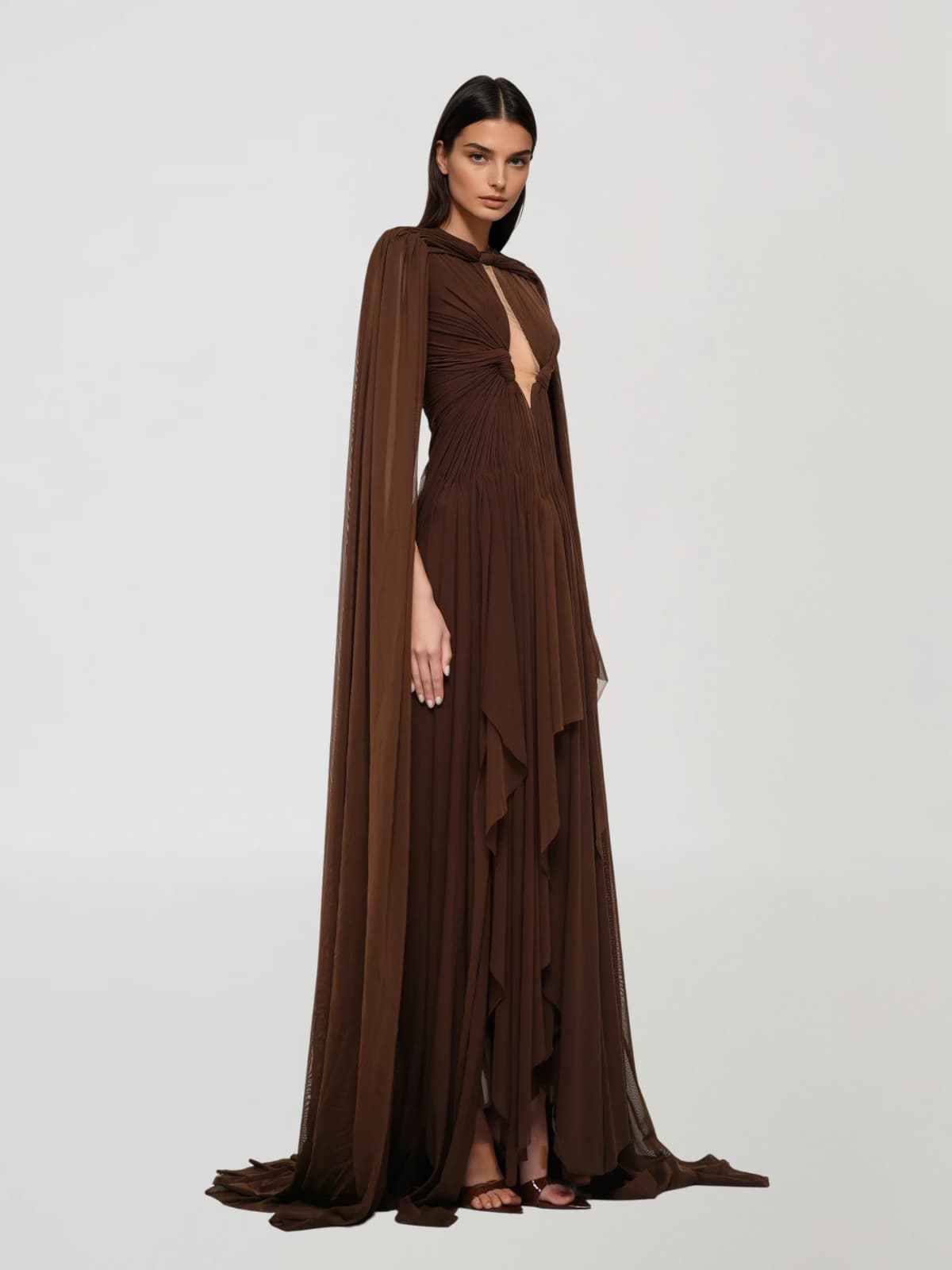 Arveth Cape Ruched Twisted Maxi Dress