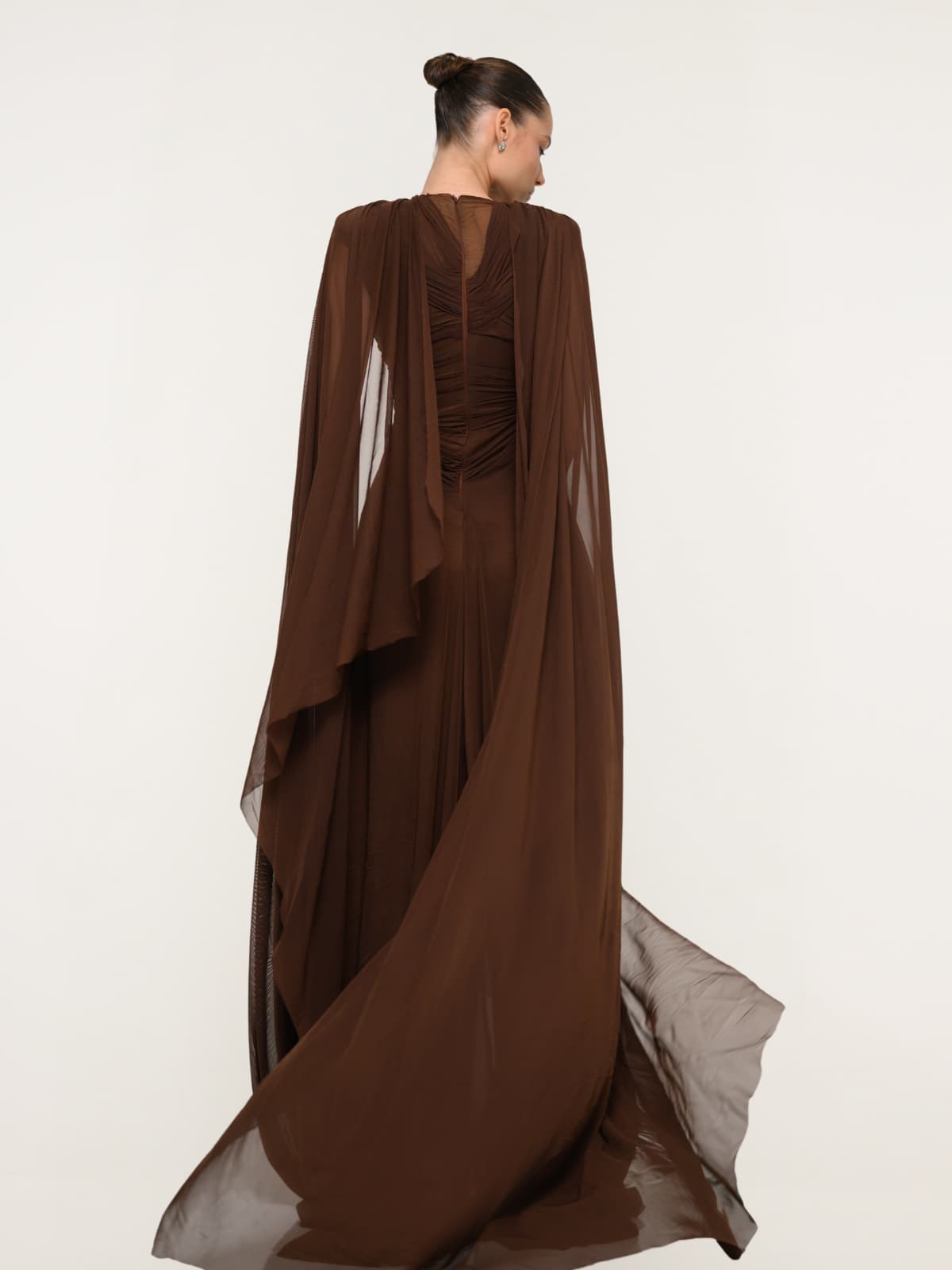 Arveth Cape Ruched Twisted Maxi Dress