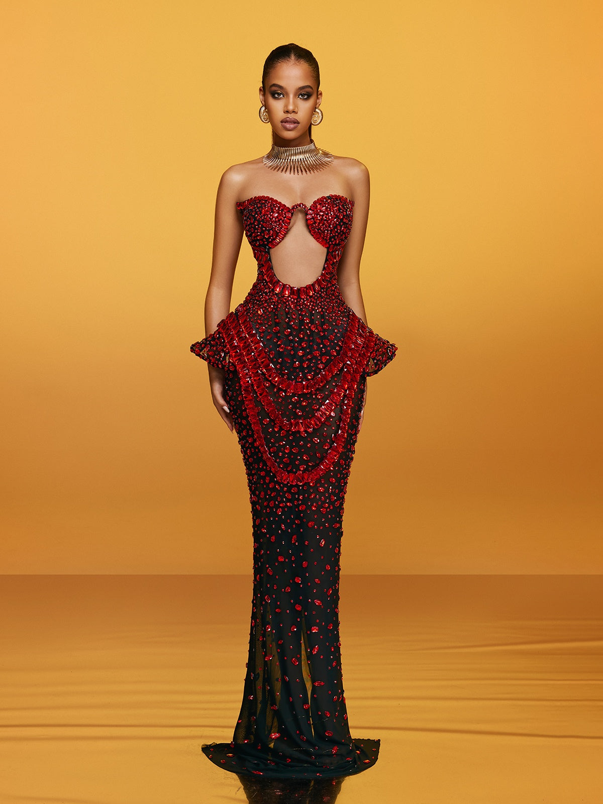 Arygon Strapless Cutout Crystal Maxi Dress In Wine