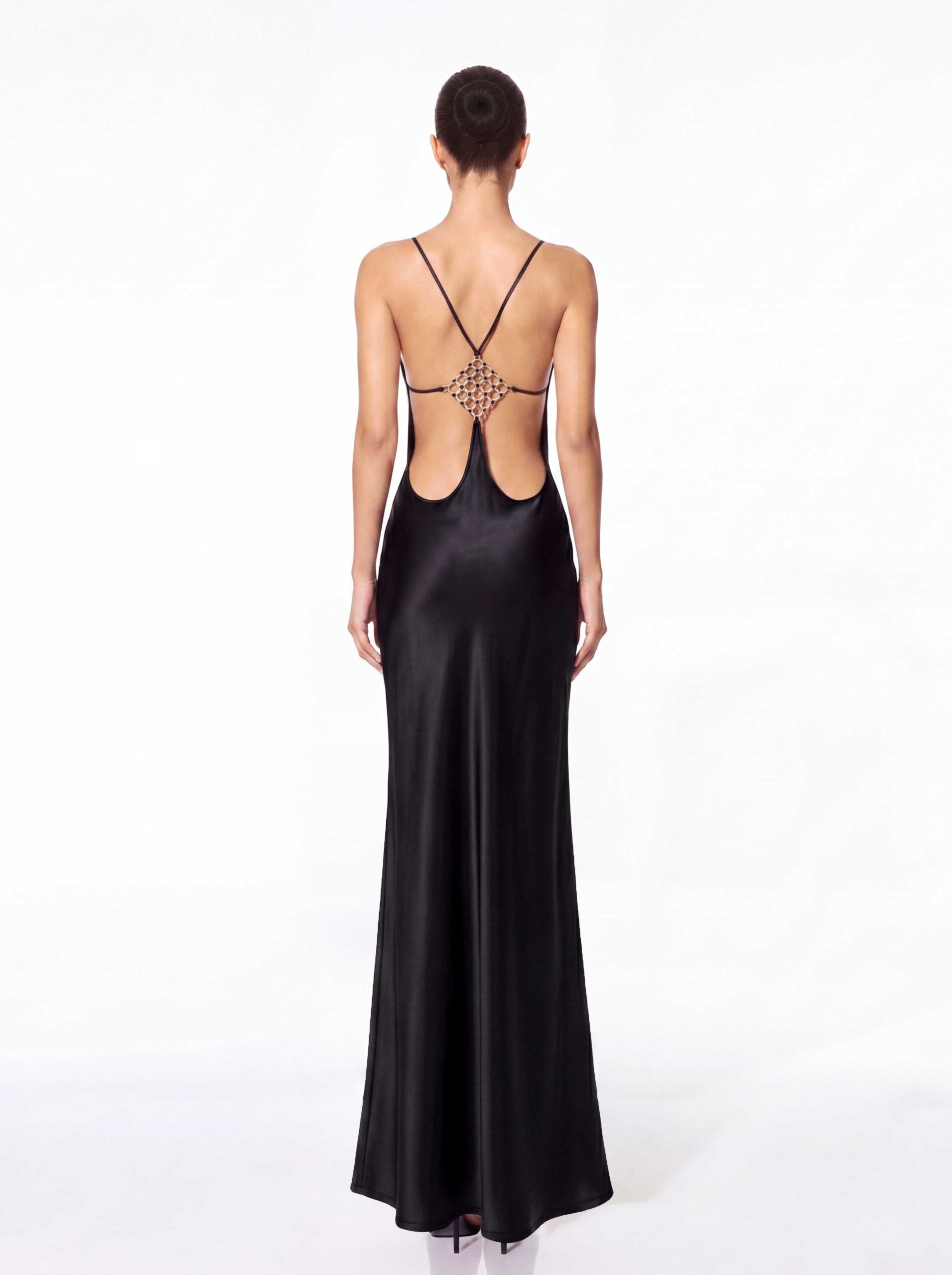 Asteron Backless Satin Maxi Dress In Black