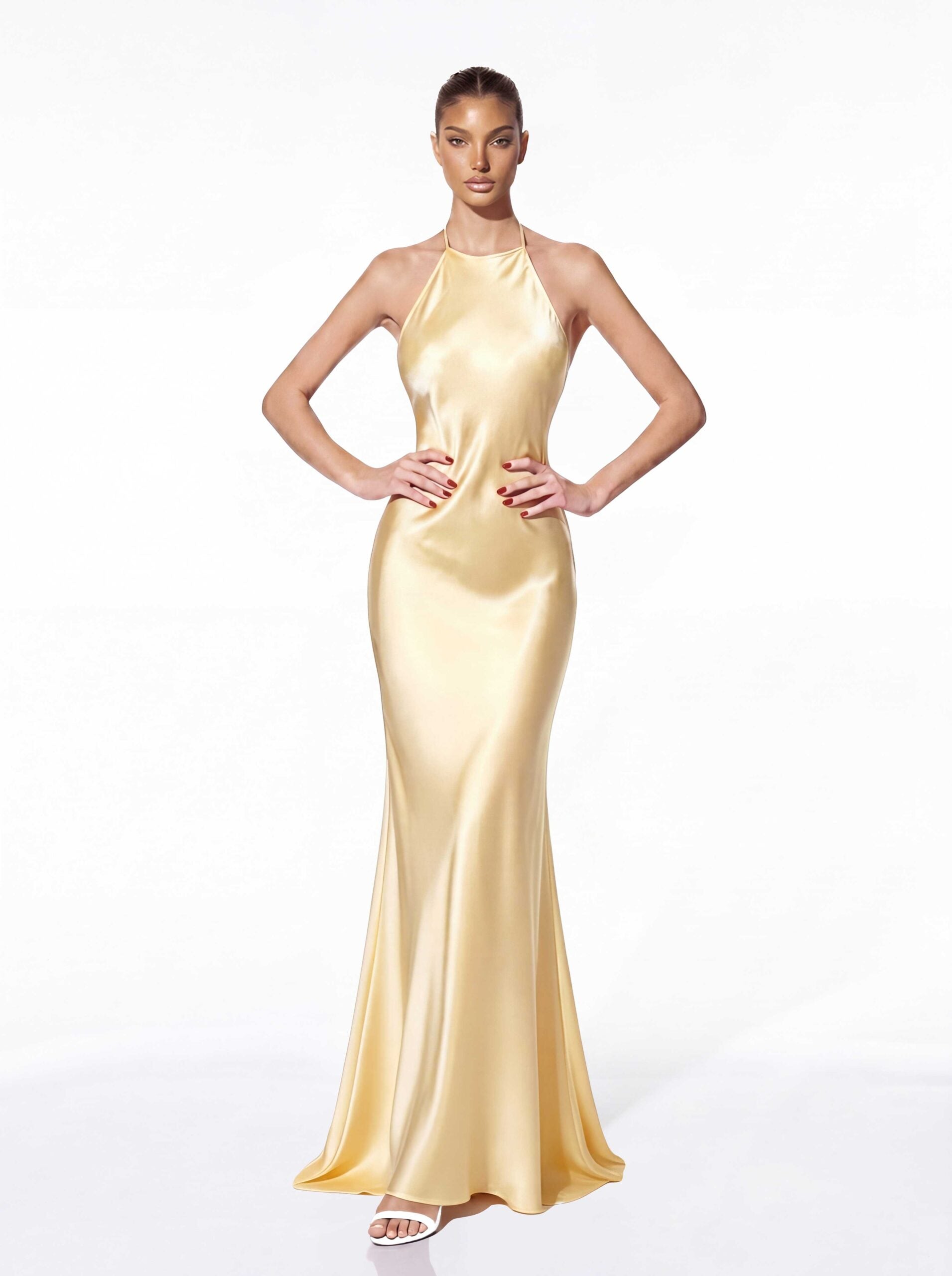 Asteron Backless Satin Maxi Dress In Mustard