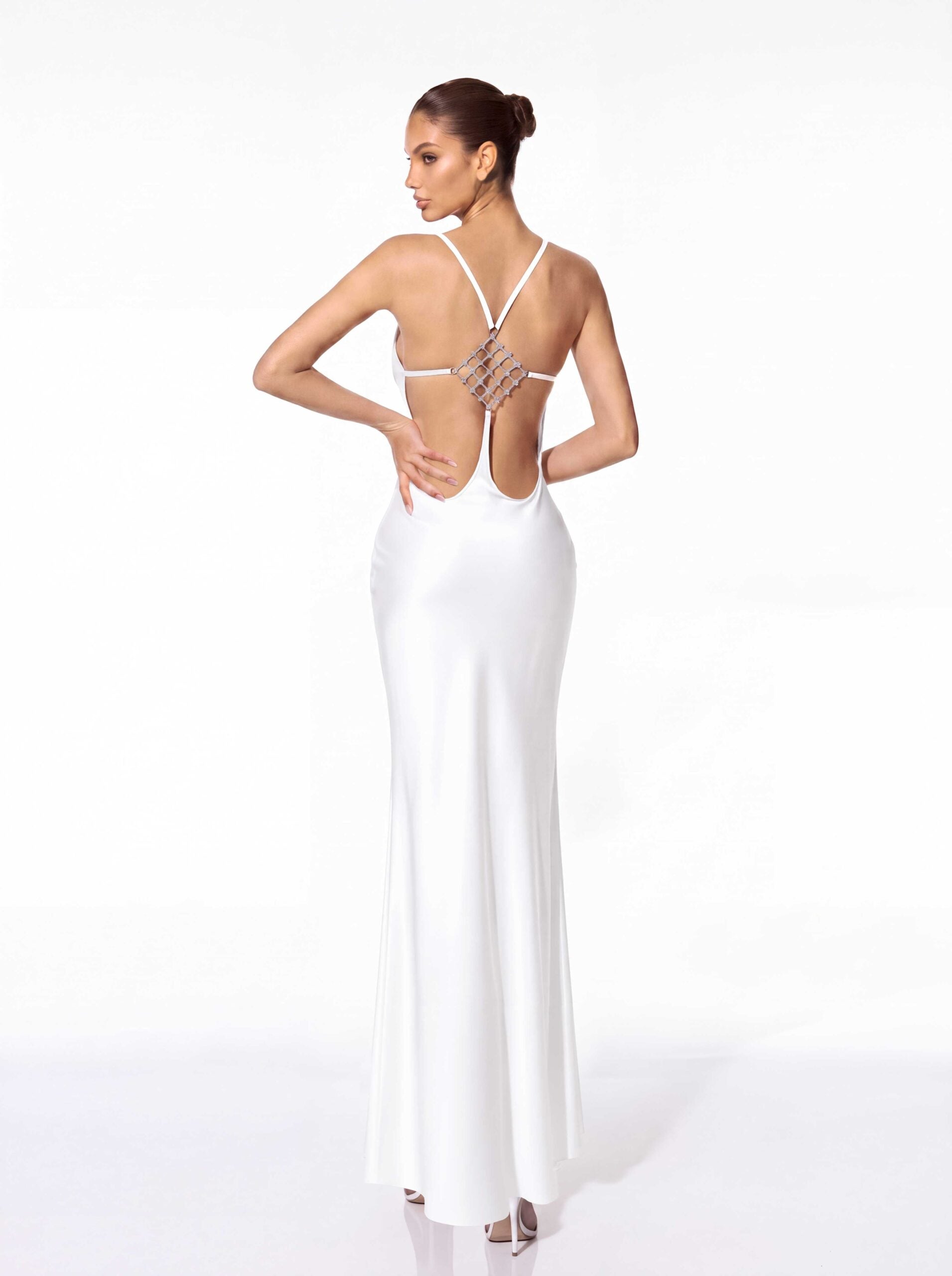 Asteron Backless Satin Maxi Dress In White